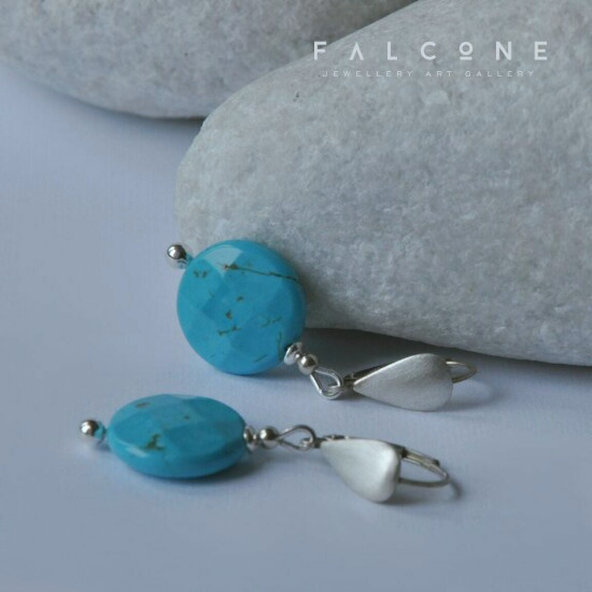 Silver earrings with howlite pastilles in the blue - turquoise color 'Blue Pastilles'