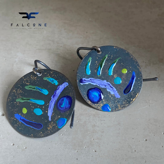 Unique brass & silver earrings 'Life on the Reef'