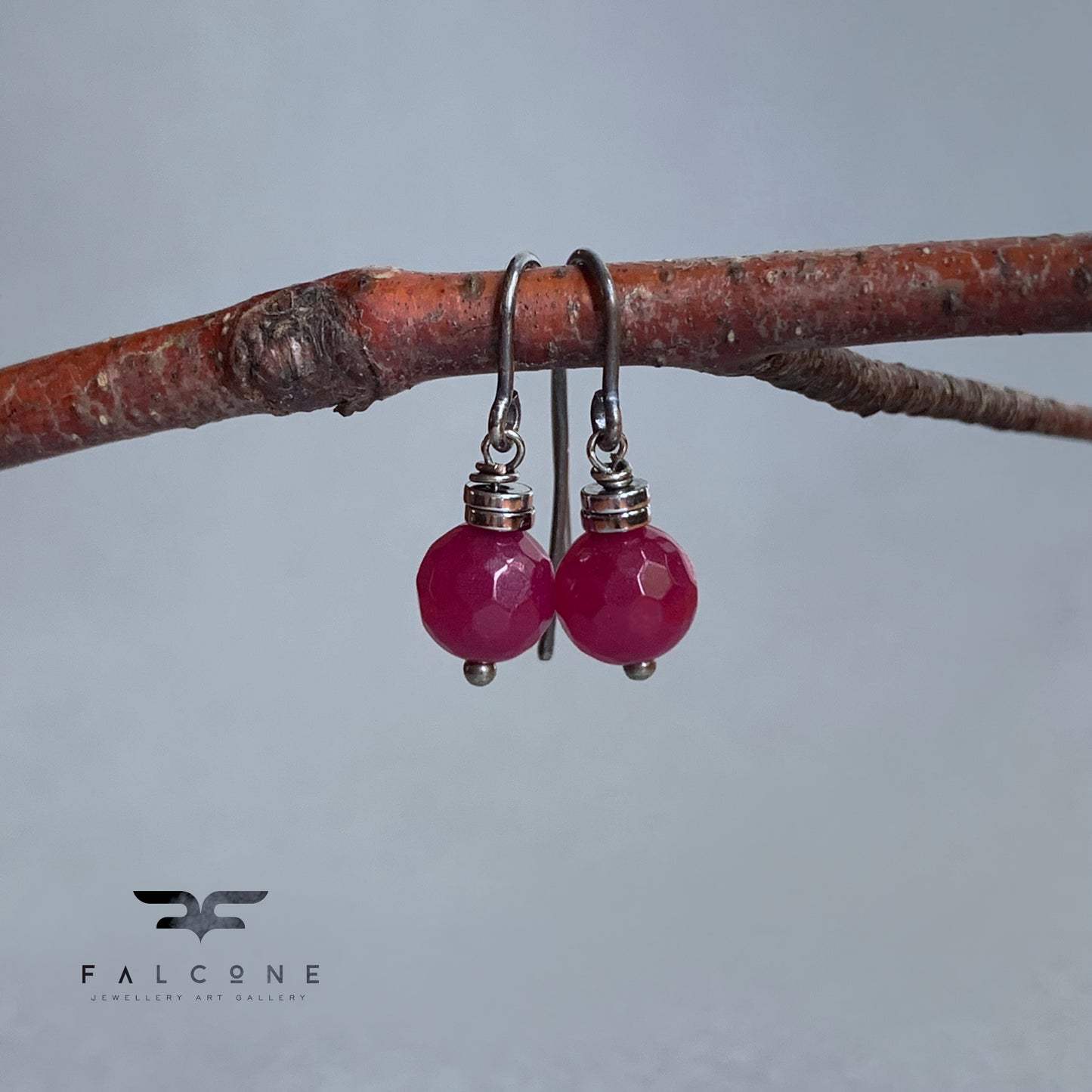 Pendientes de plata con ágatas facetadas 'Cereza Oscura'