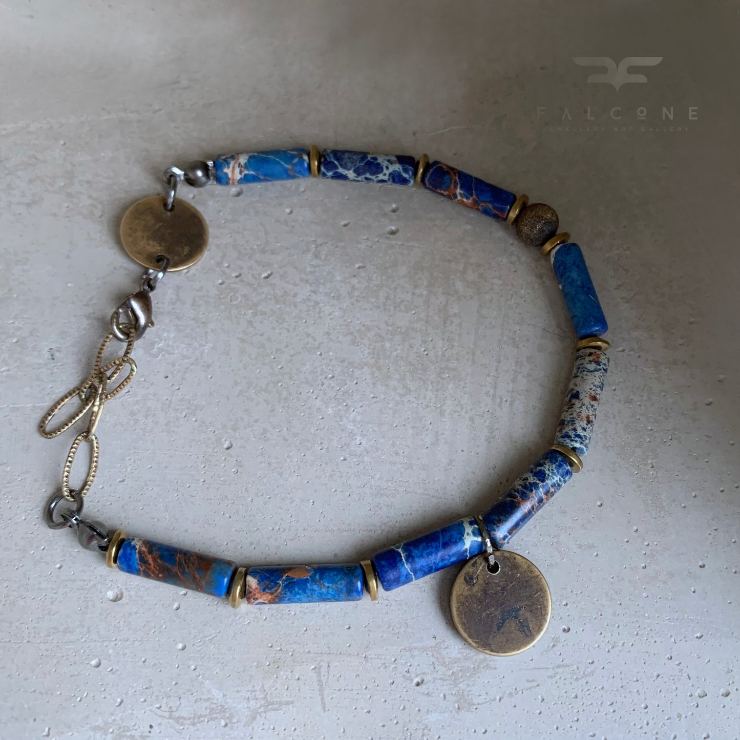 Adjustable Bracelet with Gemstones and Brass 'Blue Jeans Jasper'