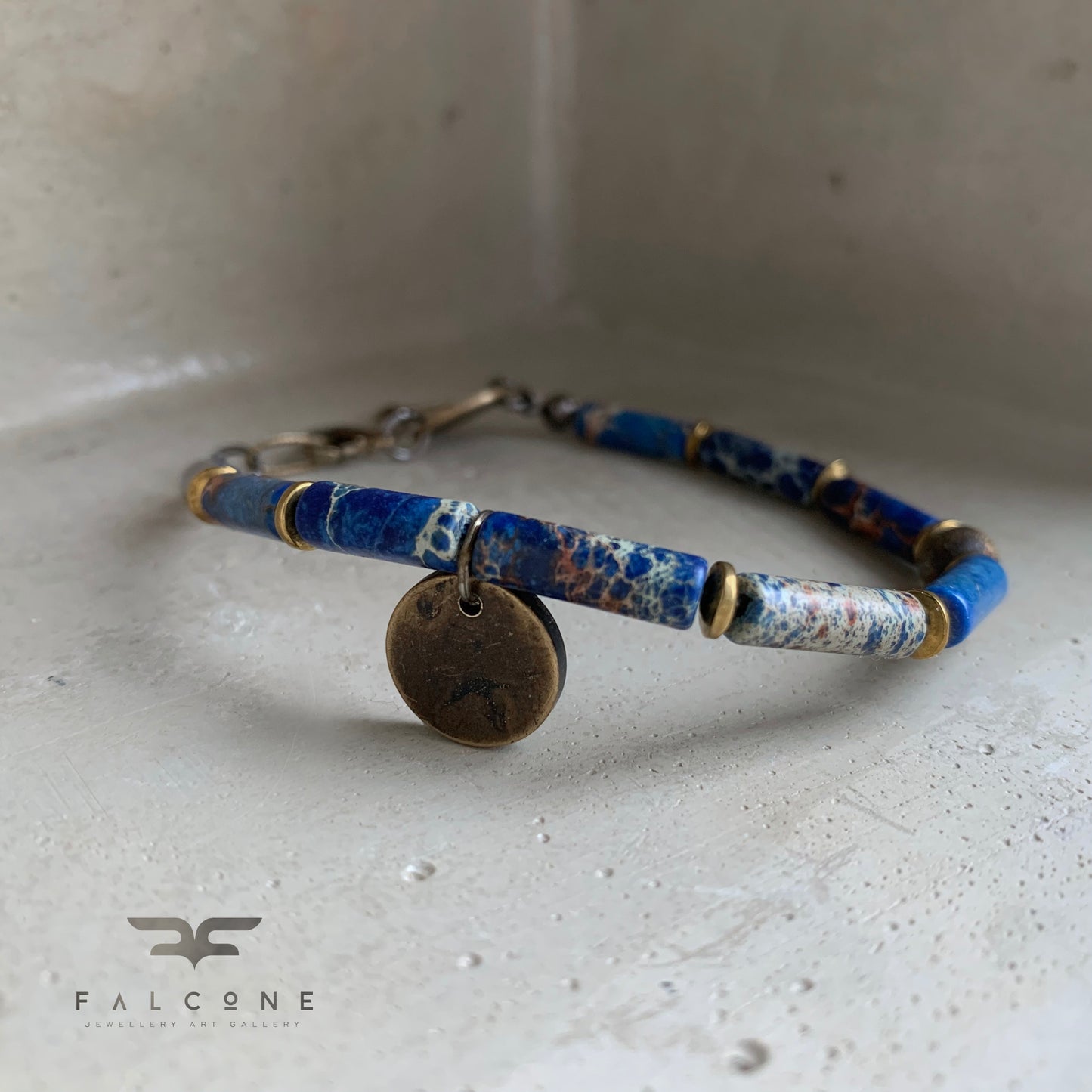 Adjustable Bracelet with Gemstones and Brass 'Blue Jeans Jasper'