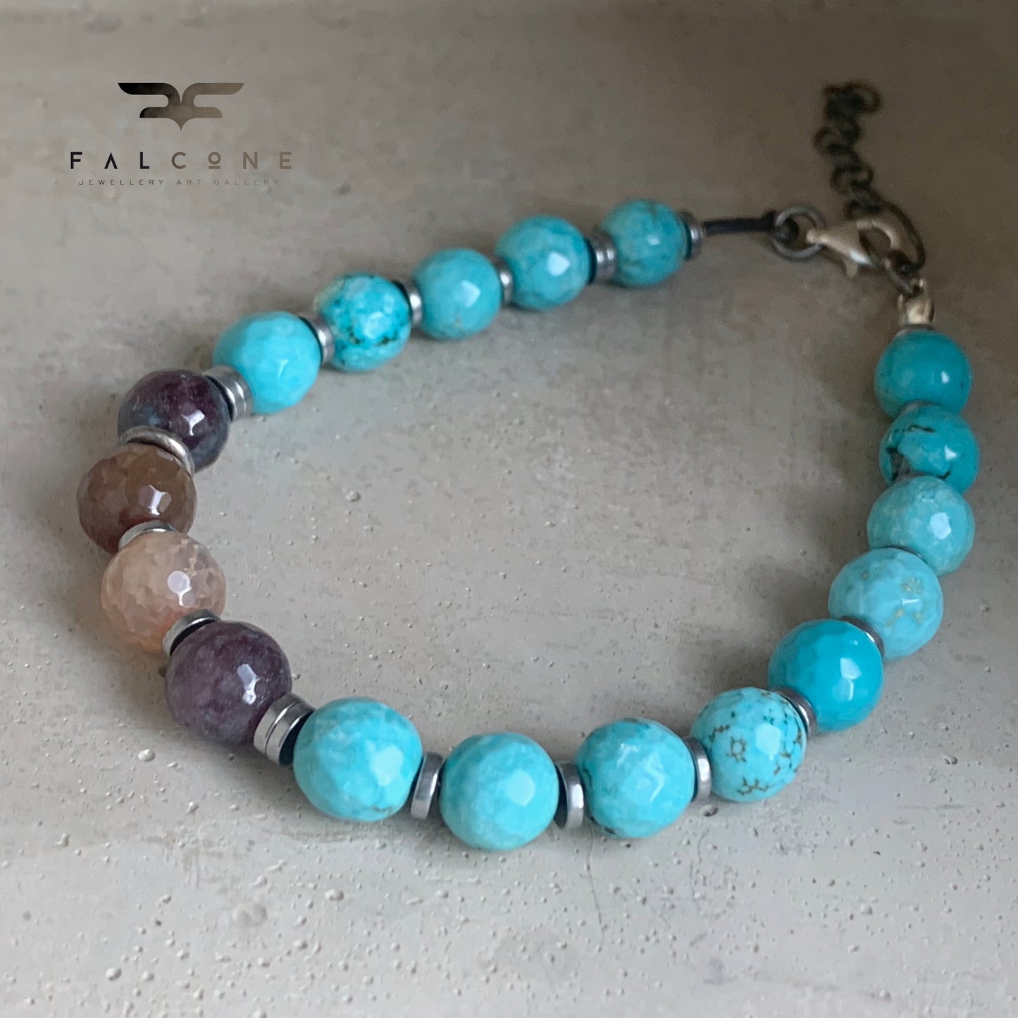 Pulsera de Piedras Preciosas y Plata 'Turquesa y Ágata'