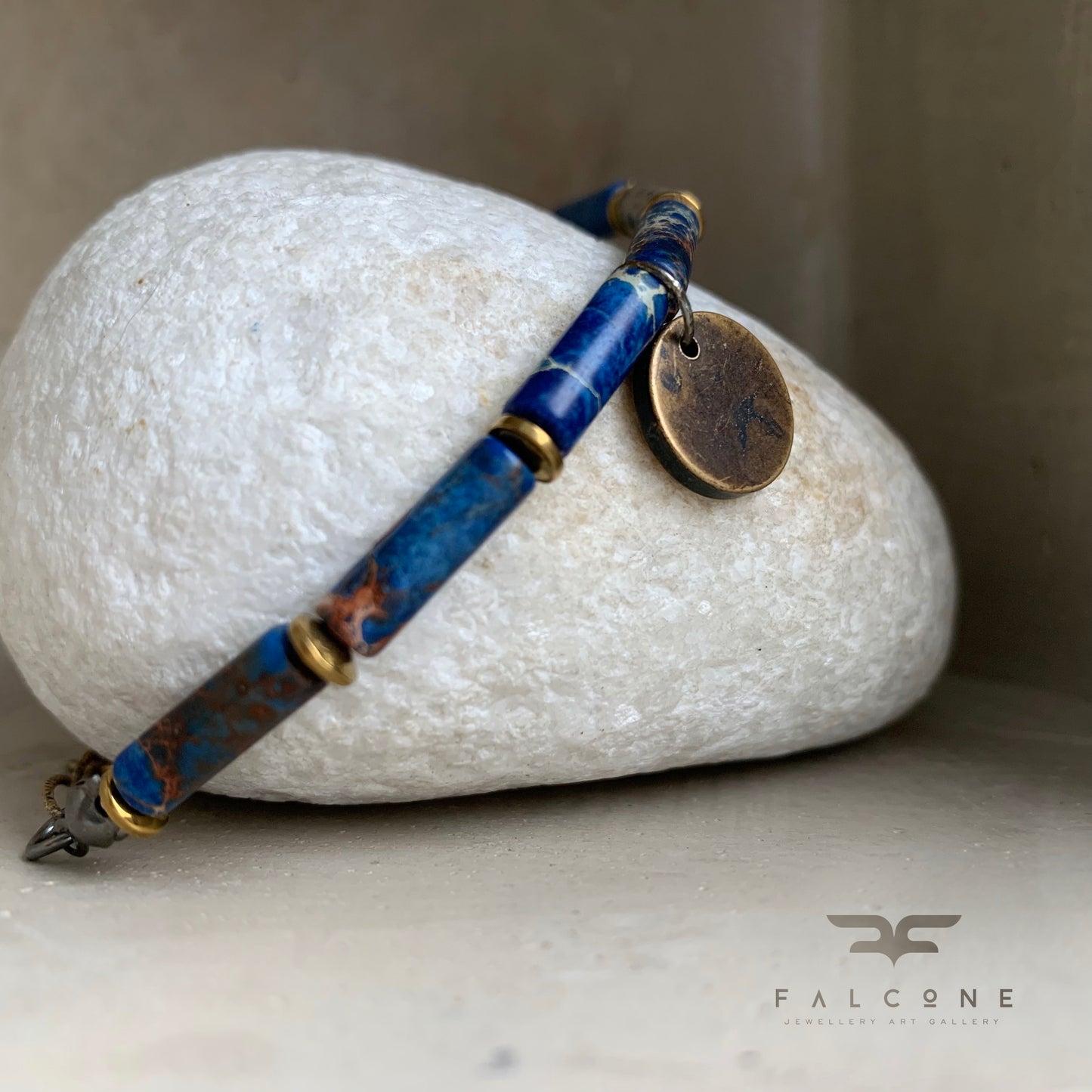 Adjustable Bracelet with Gemstones and Brass 'Blue Jeans Jasper'