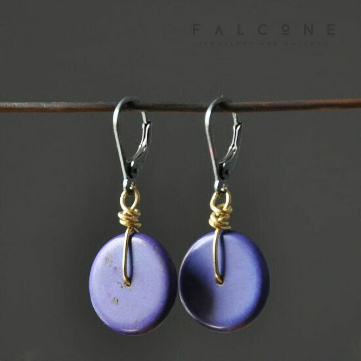 Handmade silver and brass earrings with howlite pastilles 'Purple Pastilles'