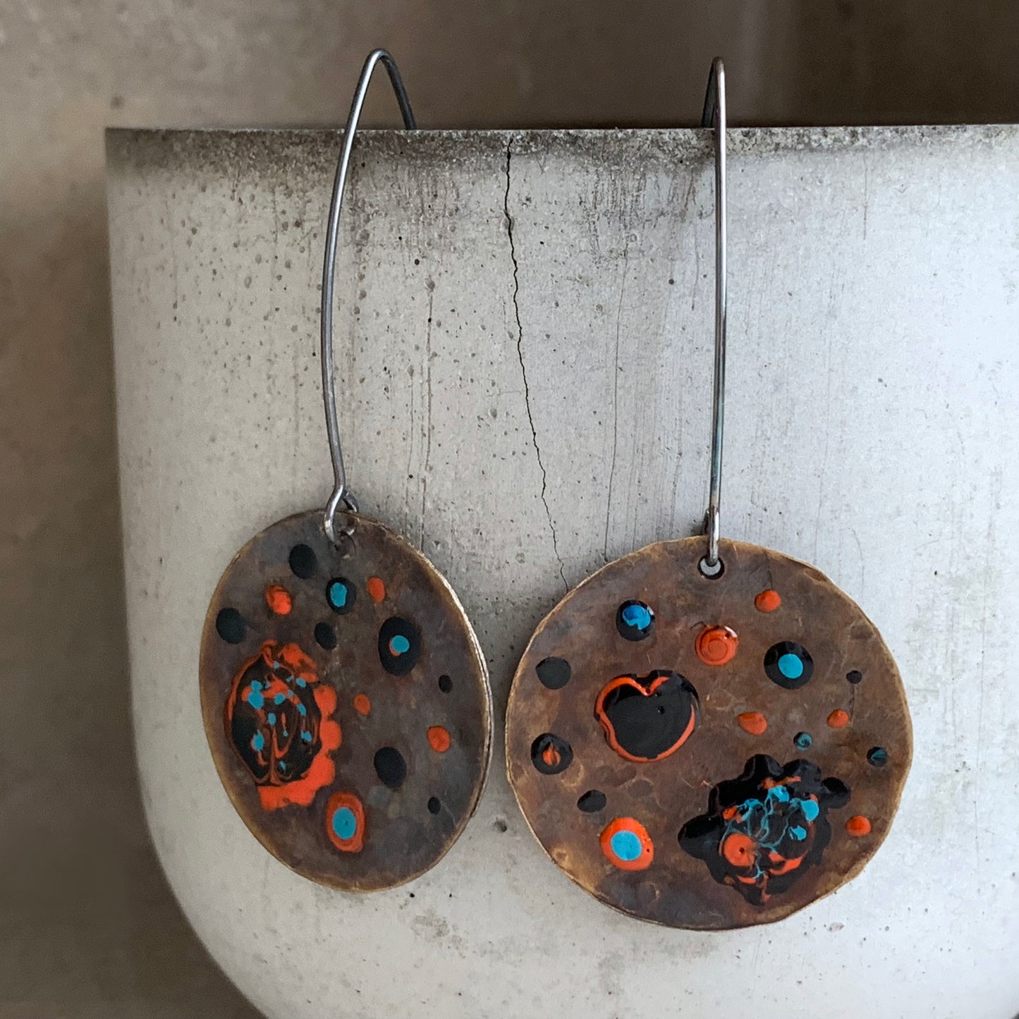 Brass and Sterling Silver Earrings 'Cosmic Garden'