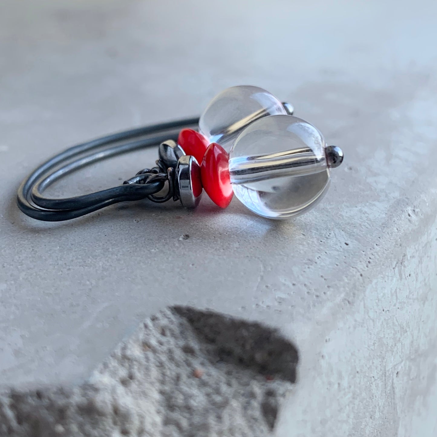 Crystal, Coral and Sterling Silver Earrings 'Crystal & Red Accent'