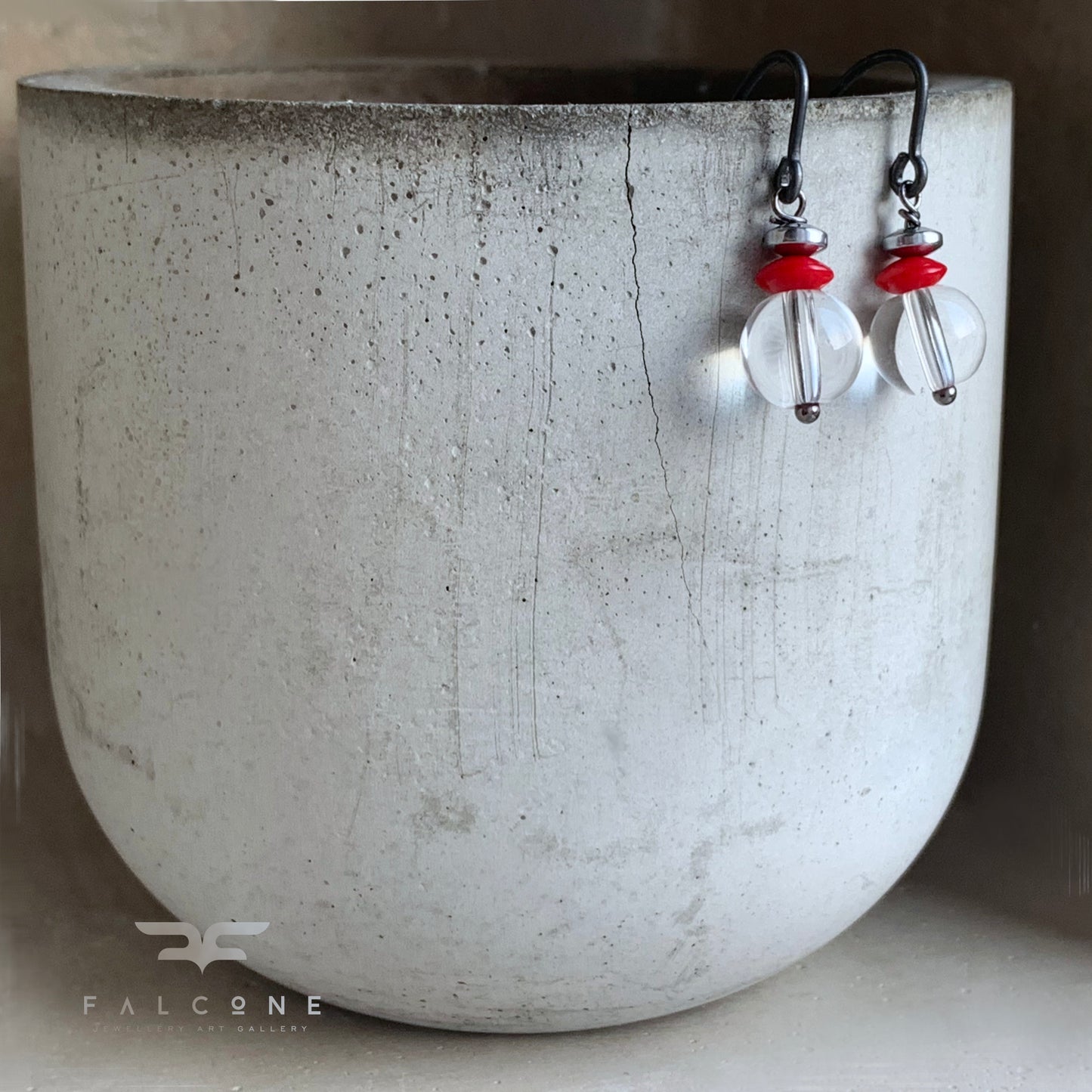 Crystal, Coral and Sterling Silver Earrings 'Crystal & Red Accent'