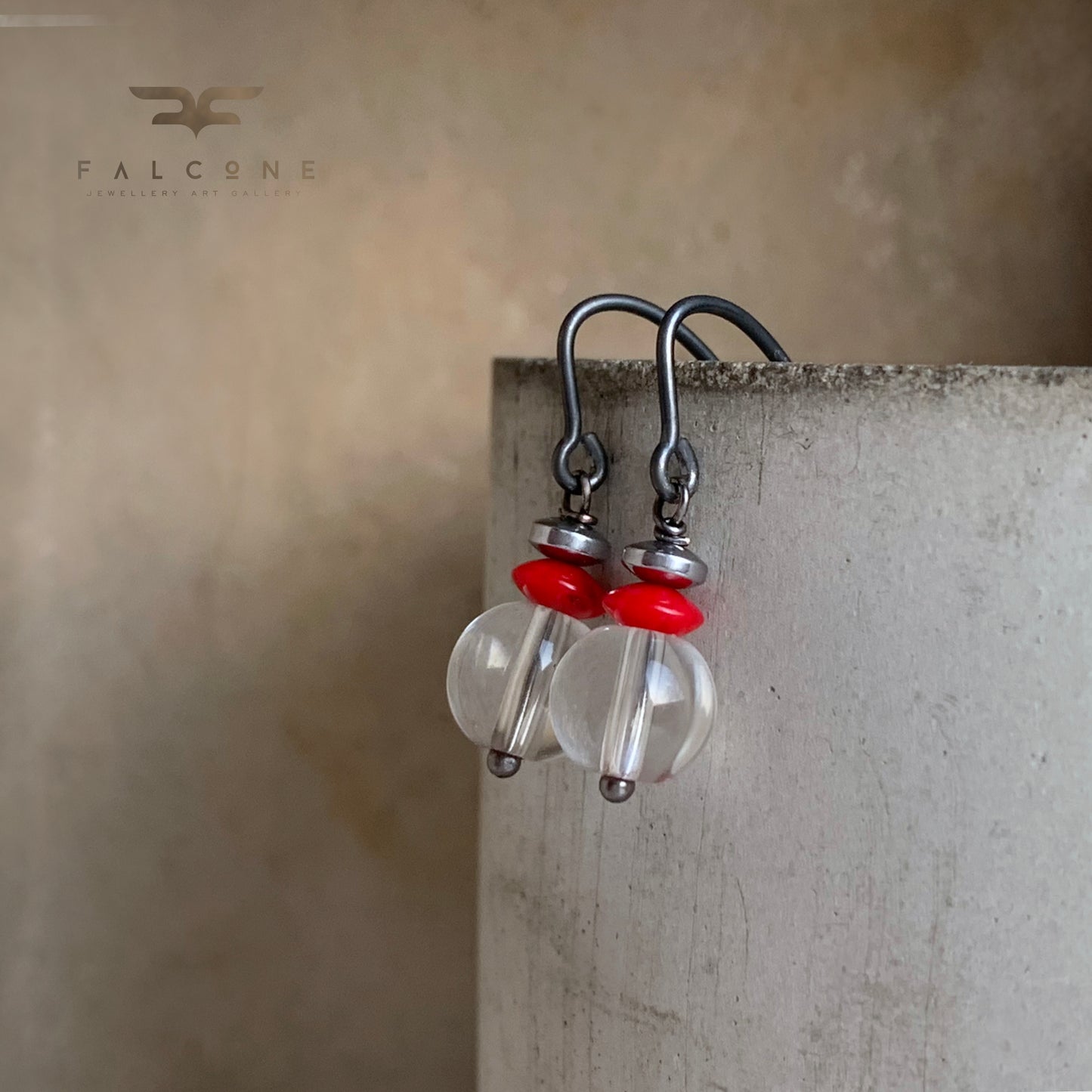 Crystal, Coral and Sterling Silver Earrings 'Crystal & Red Accent'