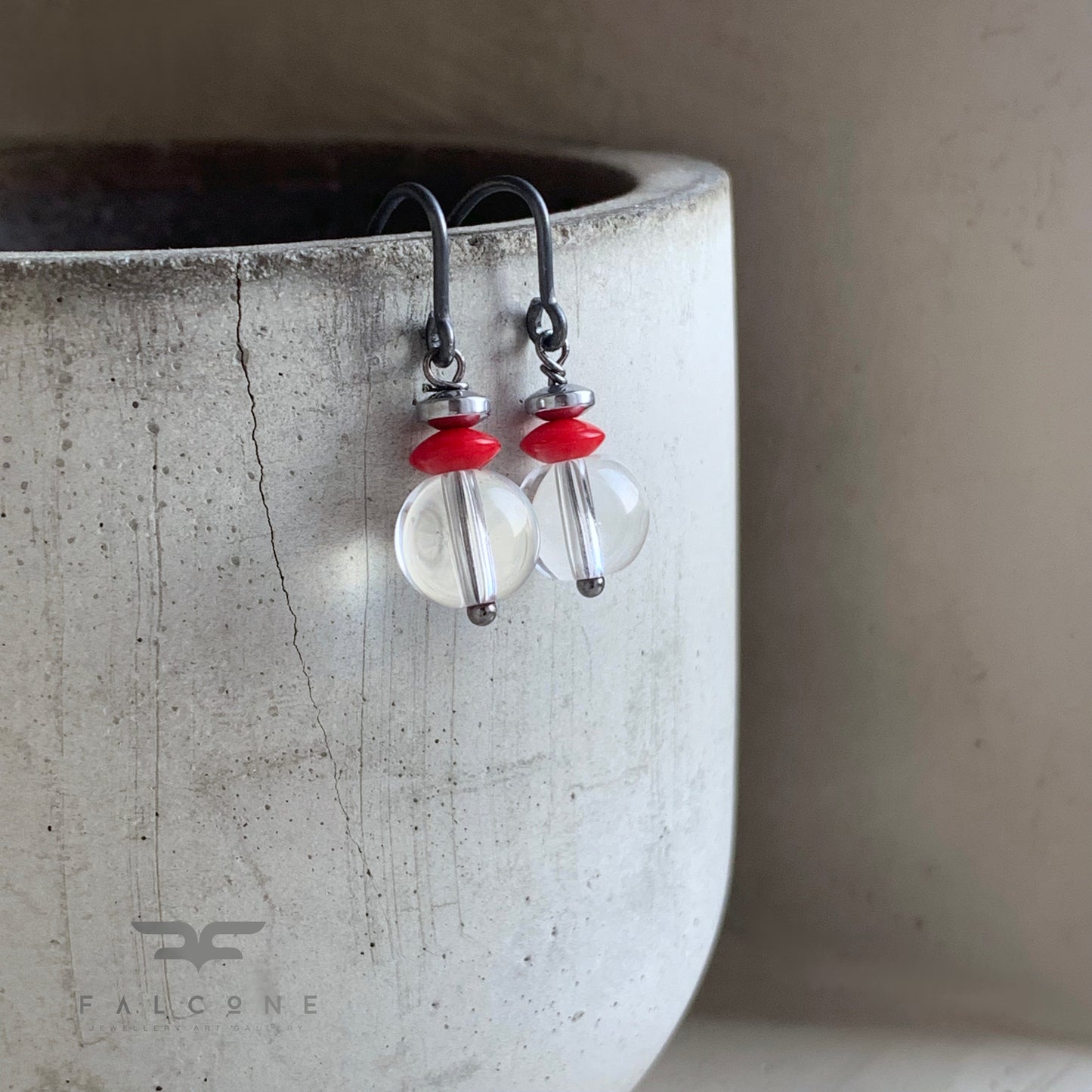 Crystal, Coral and Sterling Silver Earrings 'Crystal & Red Accent'
