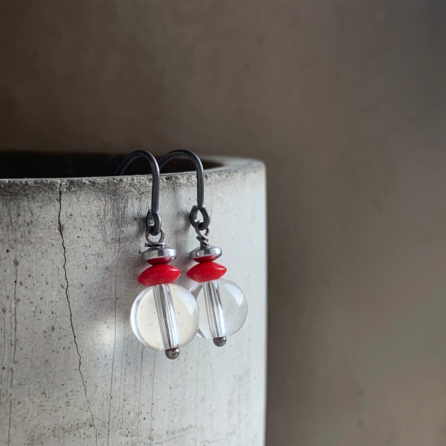 Crystal, Coral and Sterling Silver Earrings 'Crystal & Red Accent'
