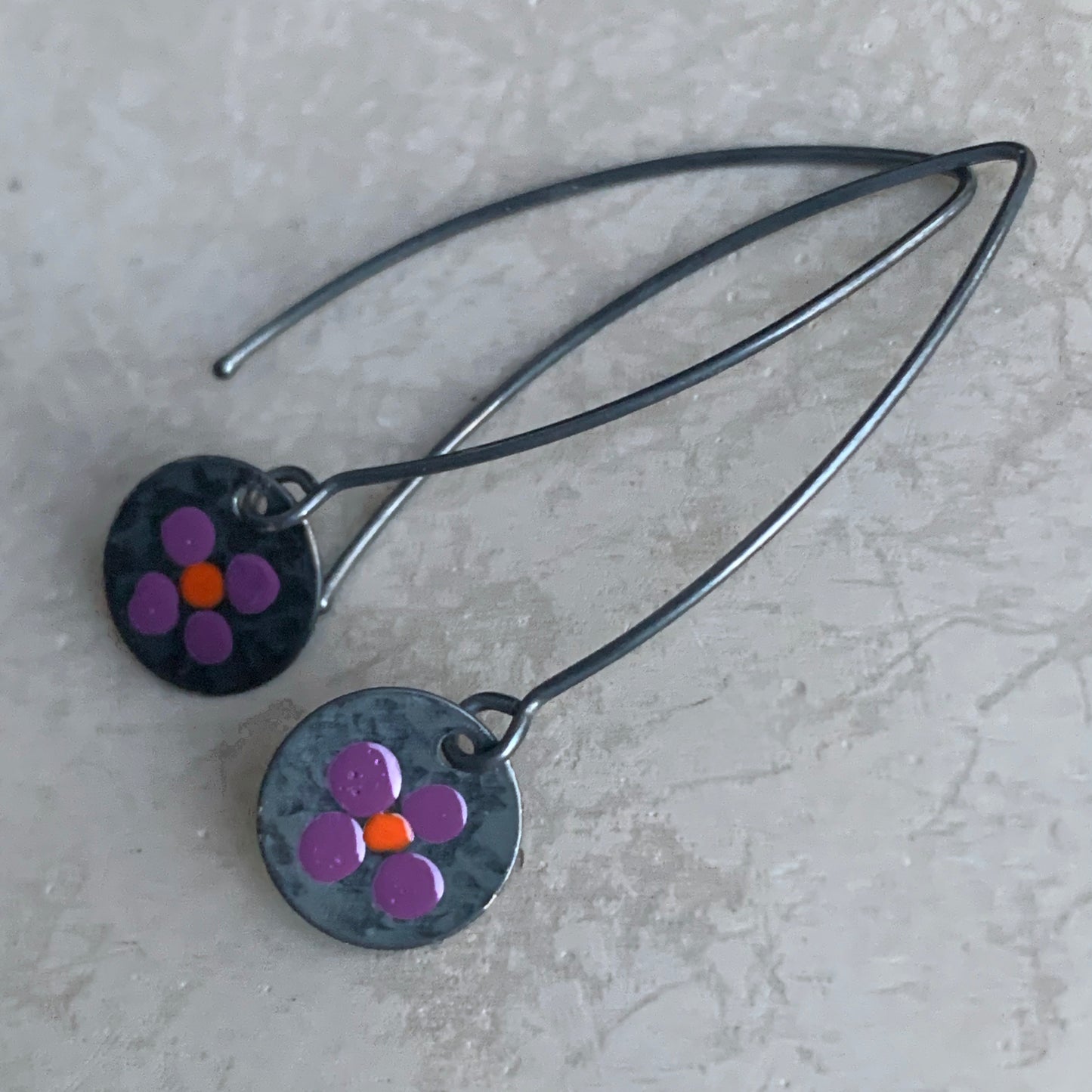 Enamelled Sterling Silver Earrings 'Wildflowers - Dark Purple & Red'