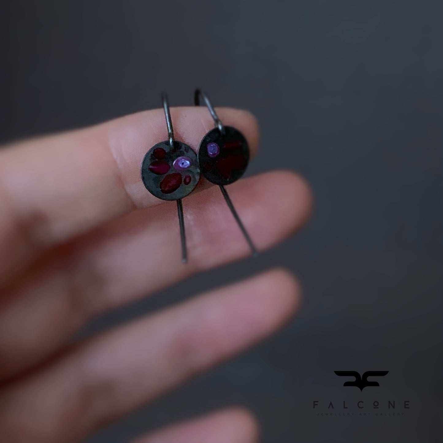 Oxidised Sterling Silver Earrings 'Wildflowers - Dark Ruby & Purple'