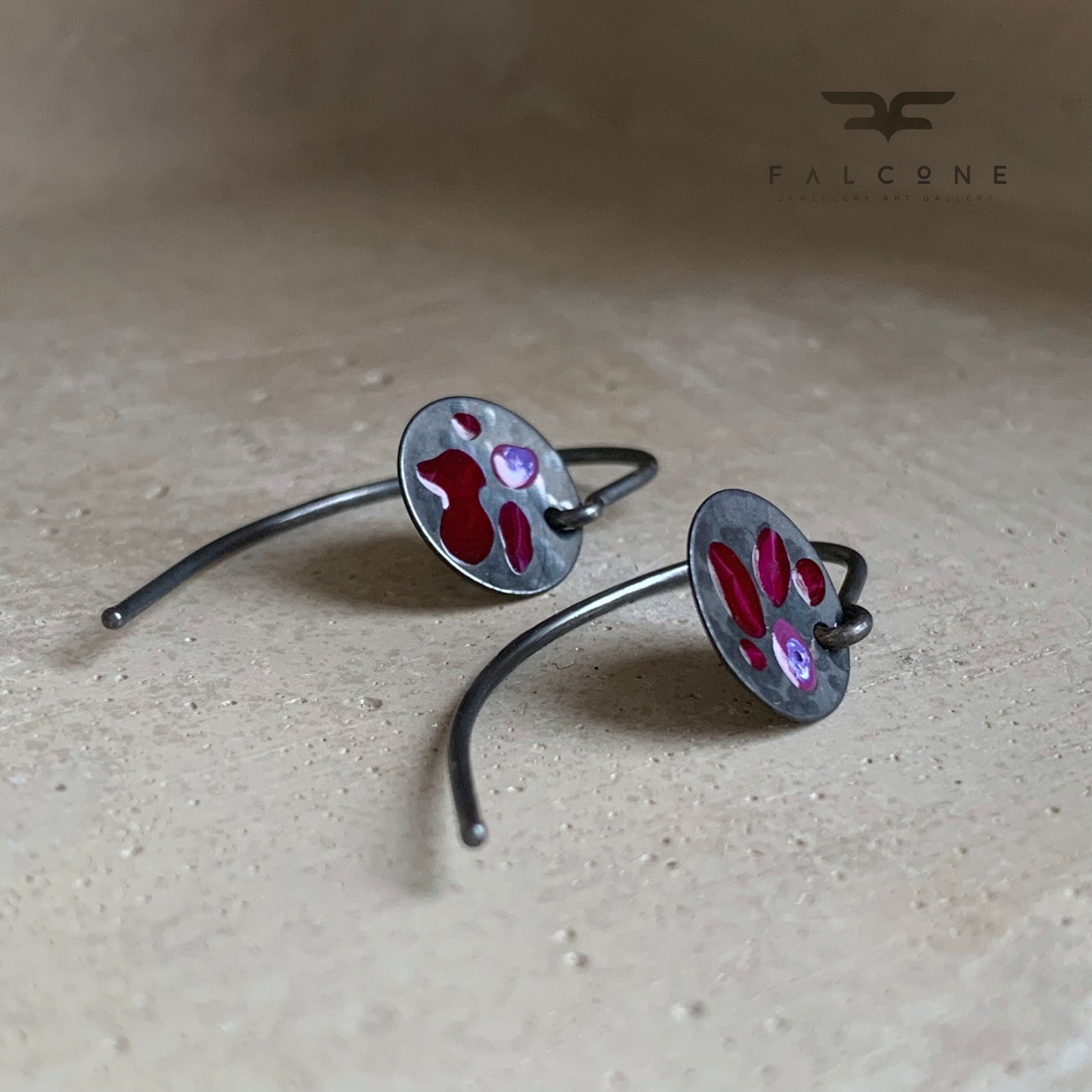 Oxidised Sterling Silver Earrings 'Wildflowers - Dark Ruby & Purple'