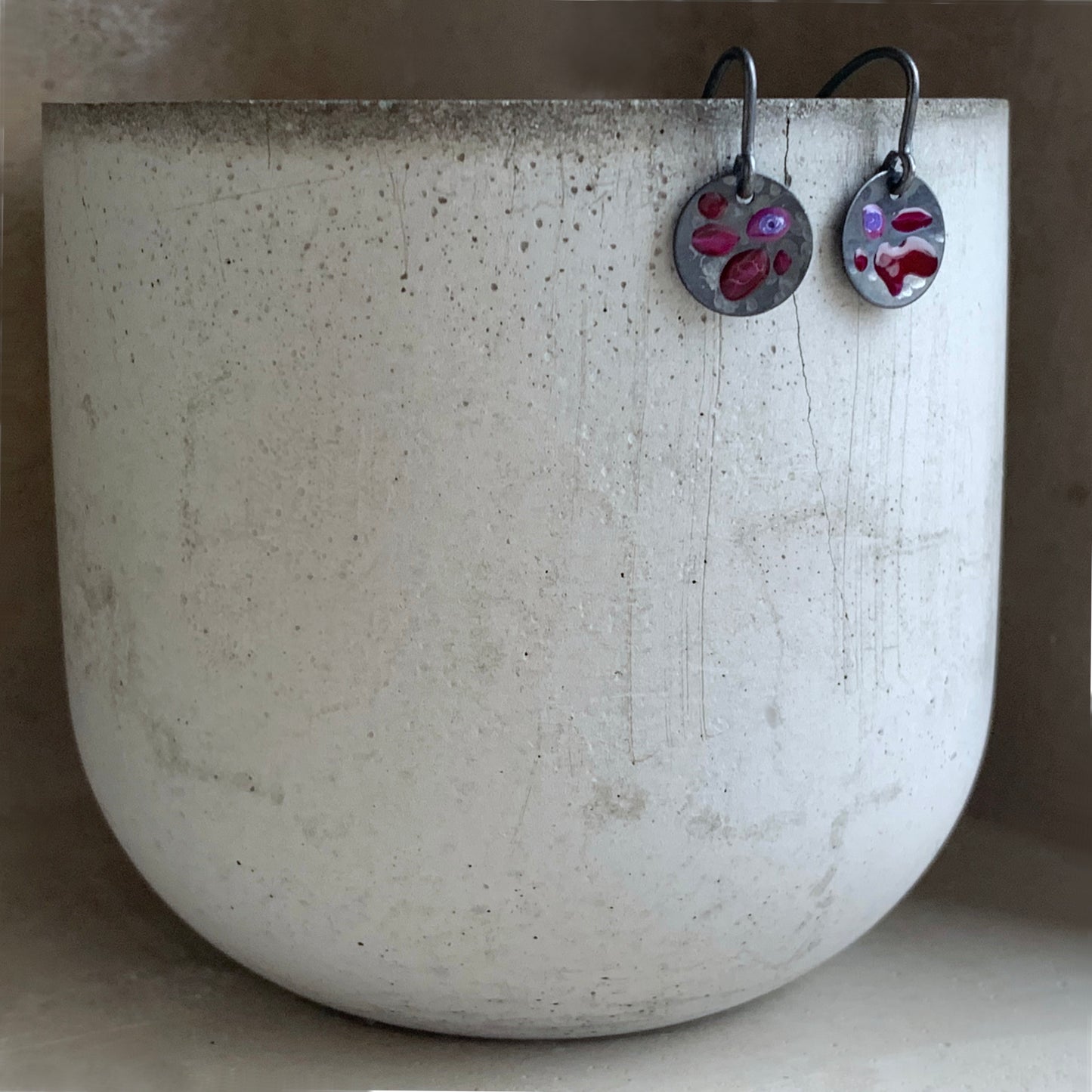 Oxidised Sterling Silver Earrings 'Wildflowers - Dark Ruby & Purple'