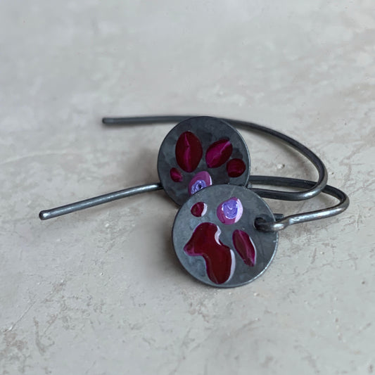 Oxidised Sterling Silver Earrings 'Wildflowers - Dark Ruby & Purple'