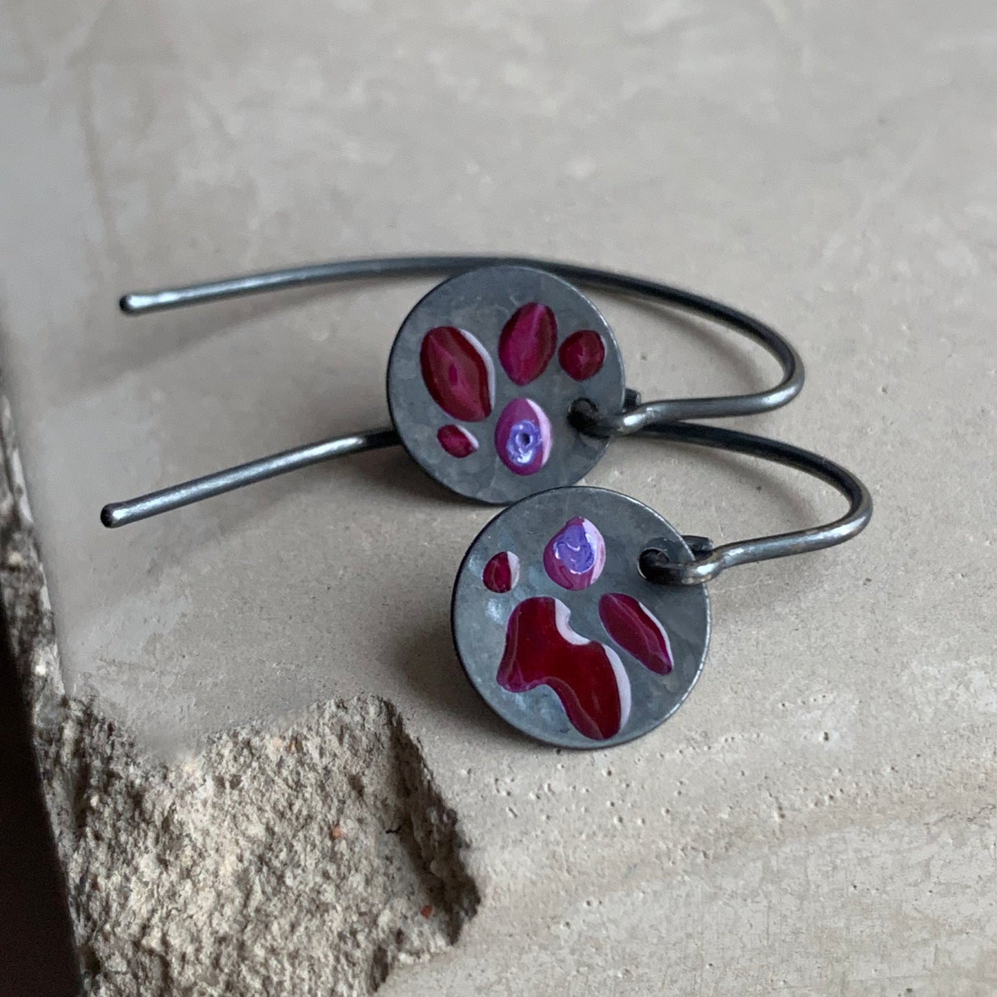 Oxidised Sterling Silver Earrings 'Wildflowers - Dark Ruby & Purple'