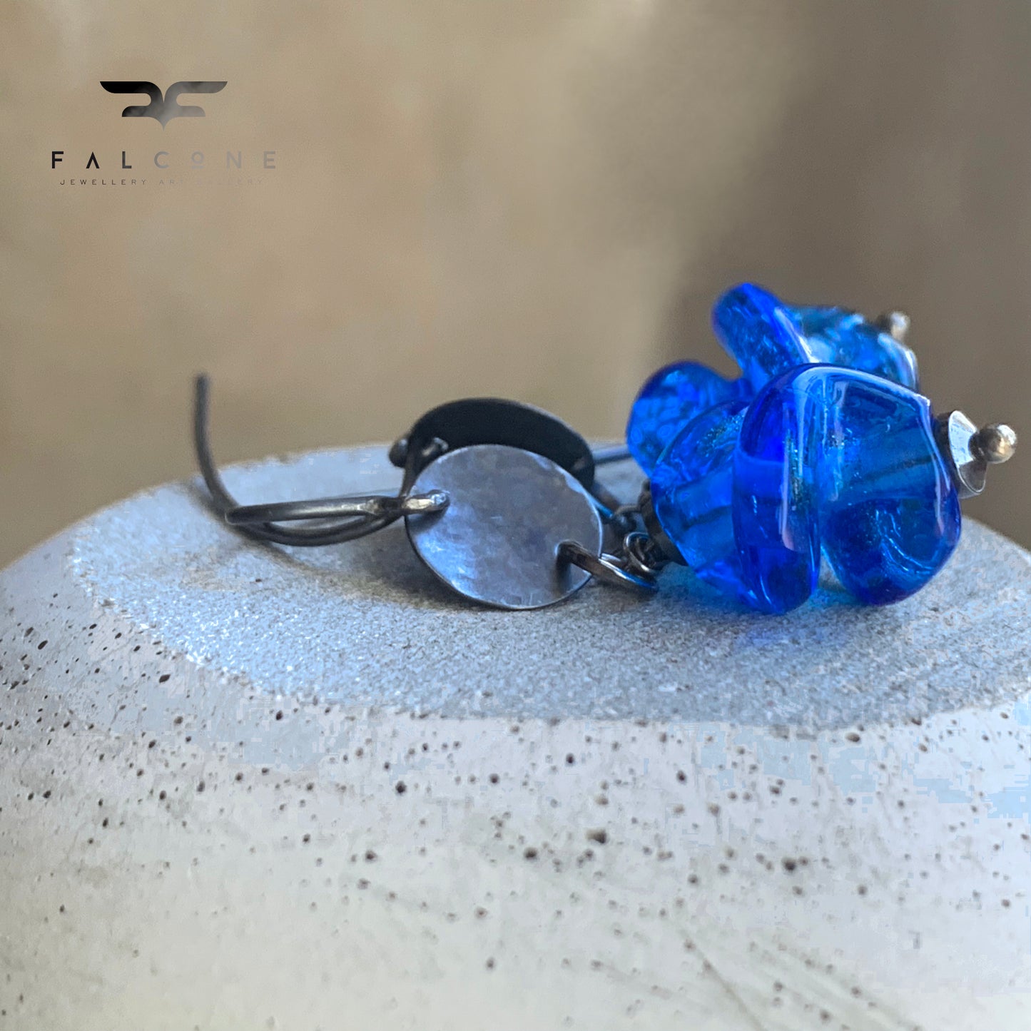 Pendientes de cristal y plata 'Azul Profundo'