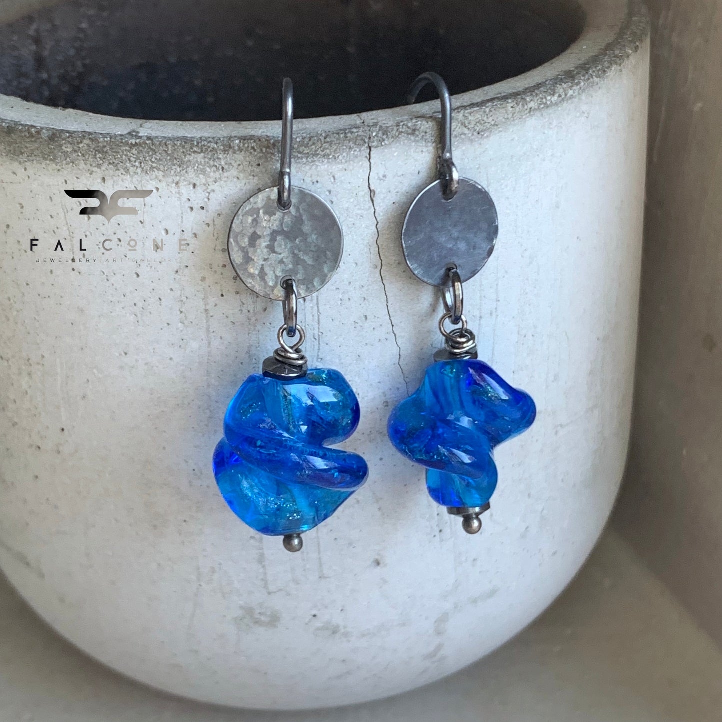 Pendientes de cristal y plata 'Azul Profundo'