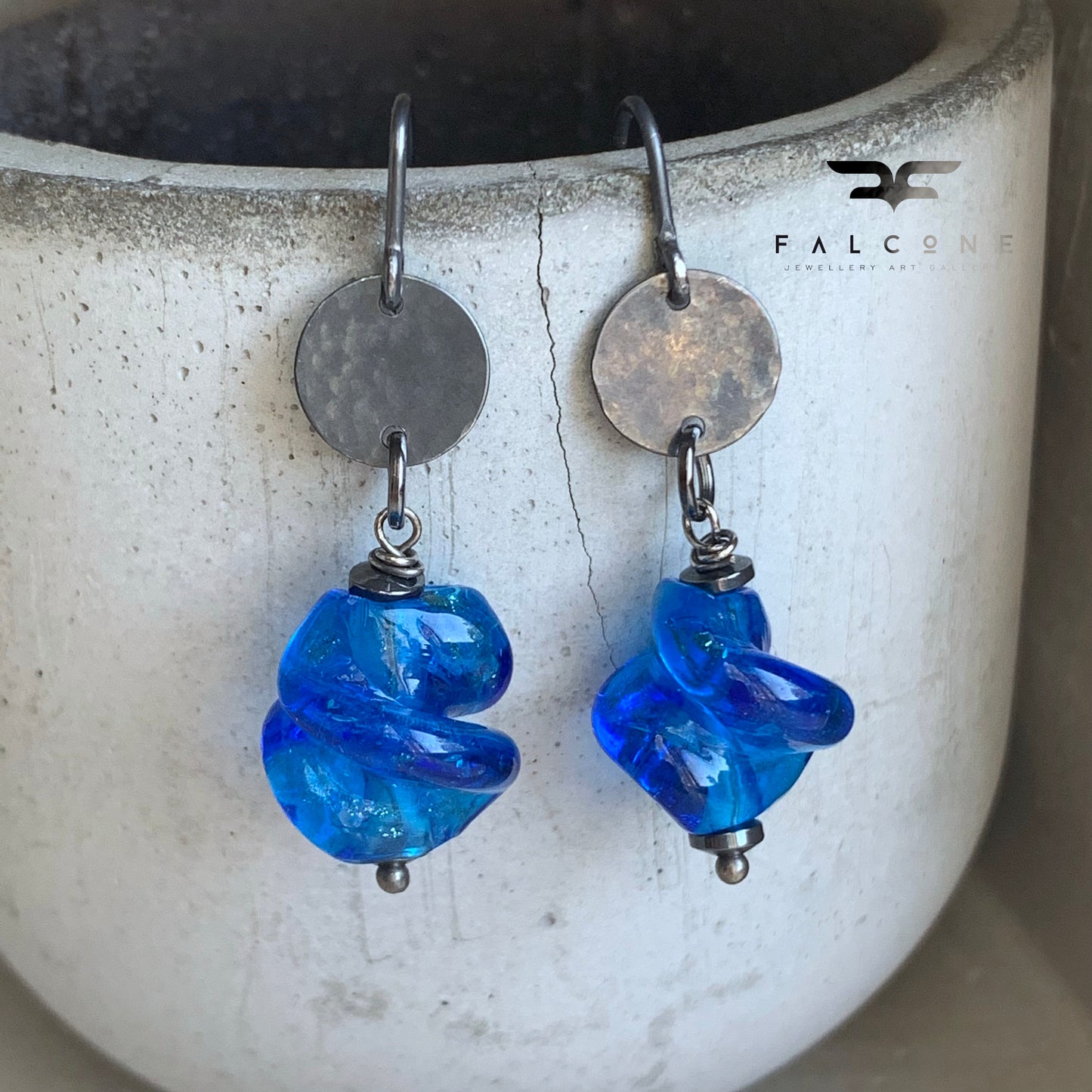 Pendientes de cristal y plata 'Azul Profundo'