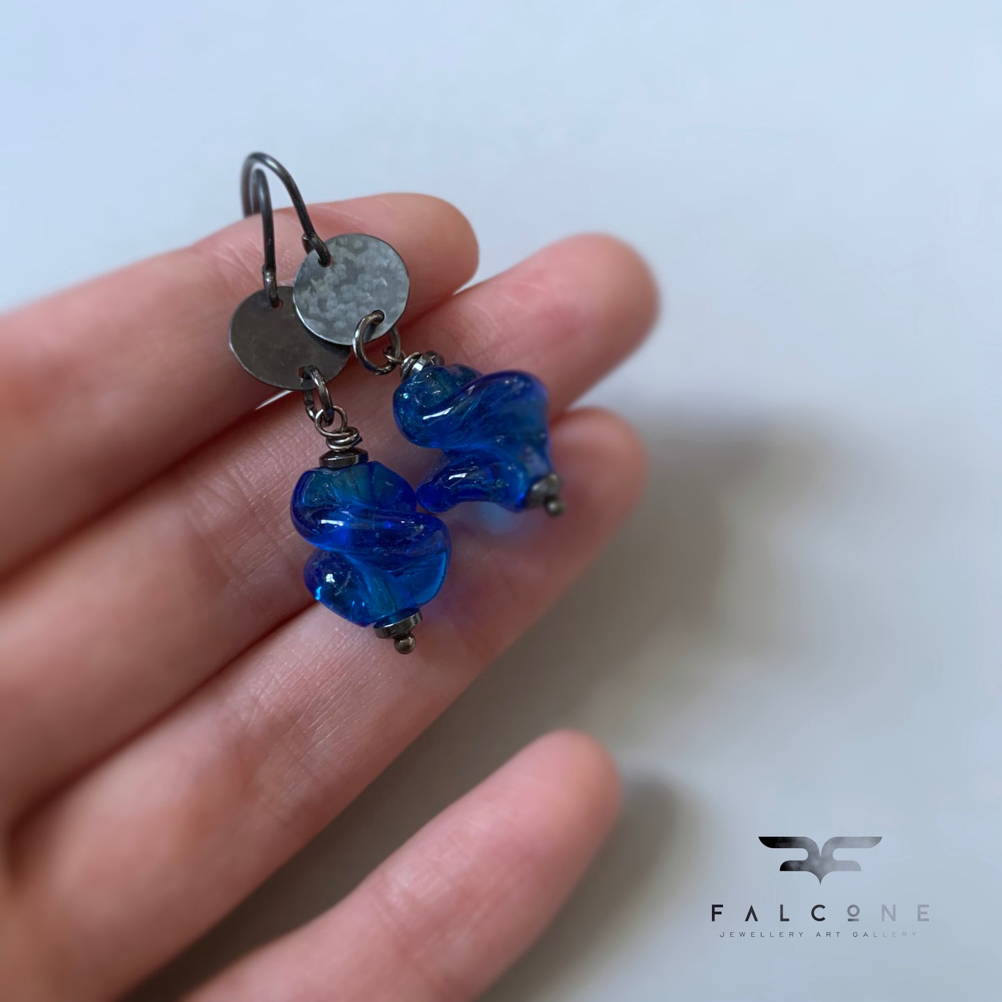 Pendientes de cristal y plata 'Azul Profundo'