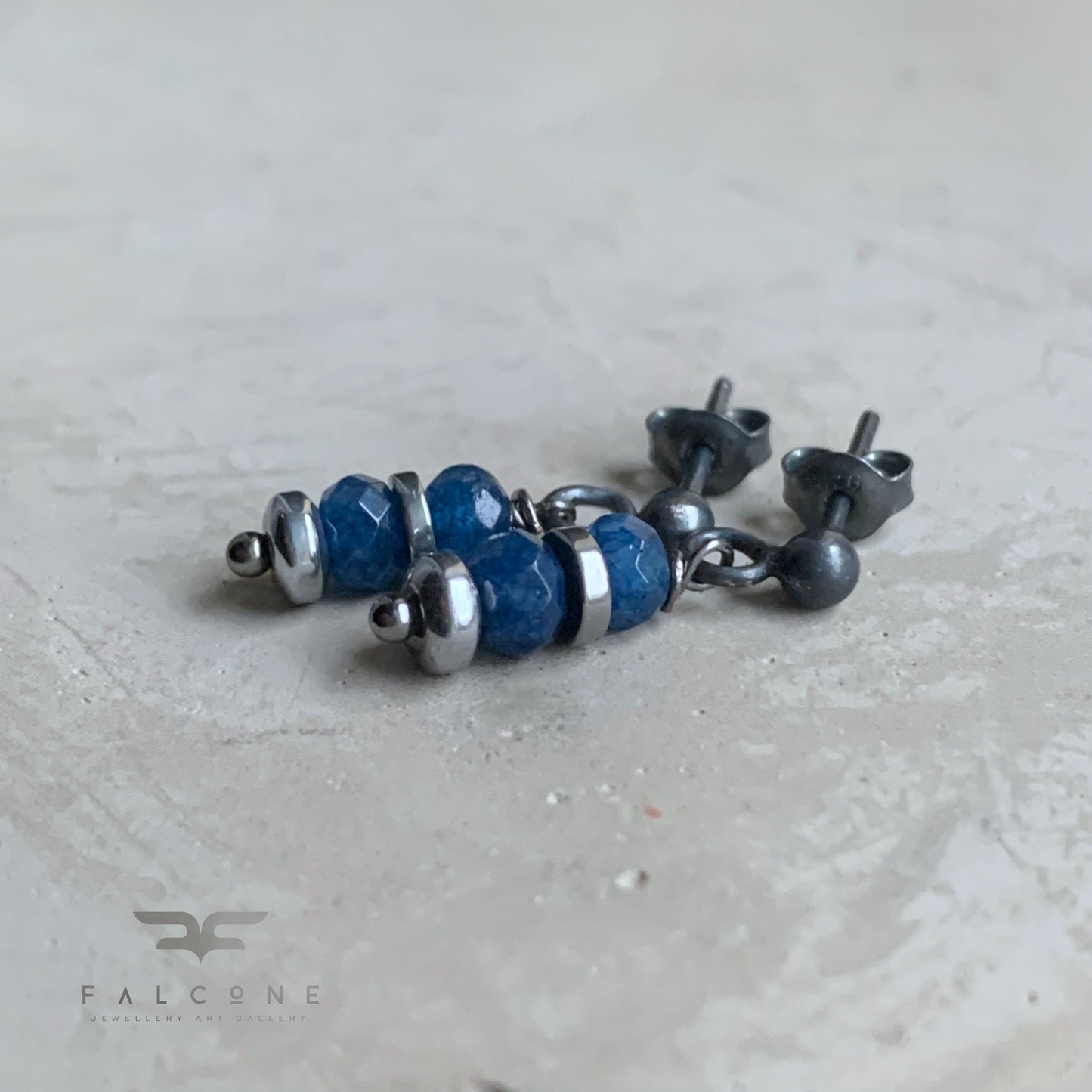 Pendientes de jade y plata 'Azul Denim II'