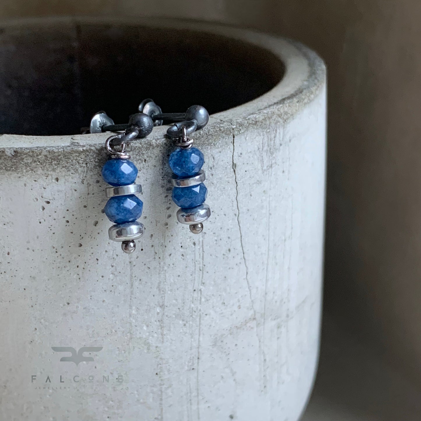 Pendientes de jade y plata 'Azul Denim II'