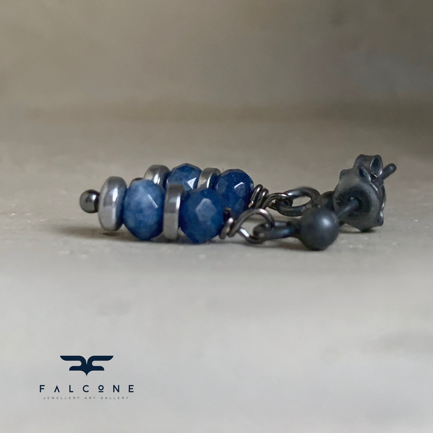 Pendientes de jade y plata 'Azul Denim'