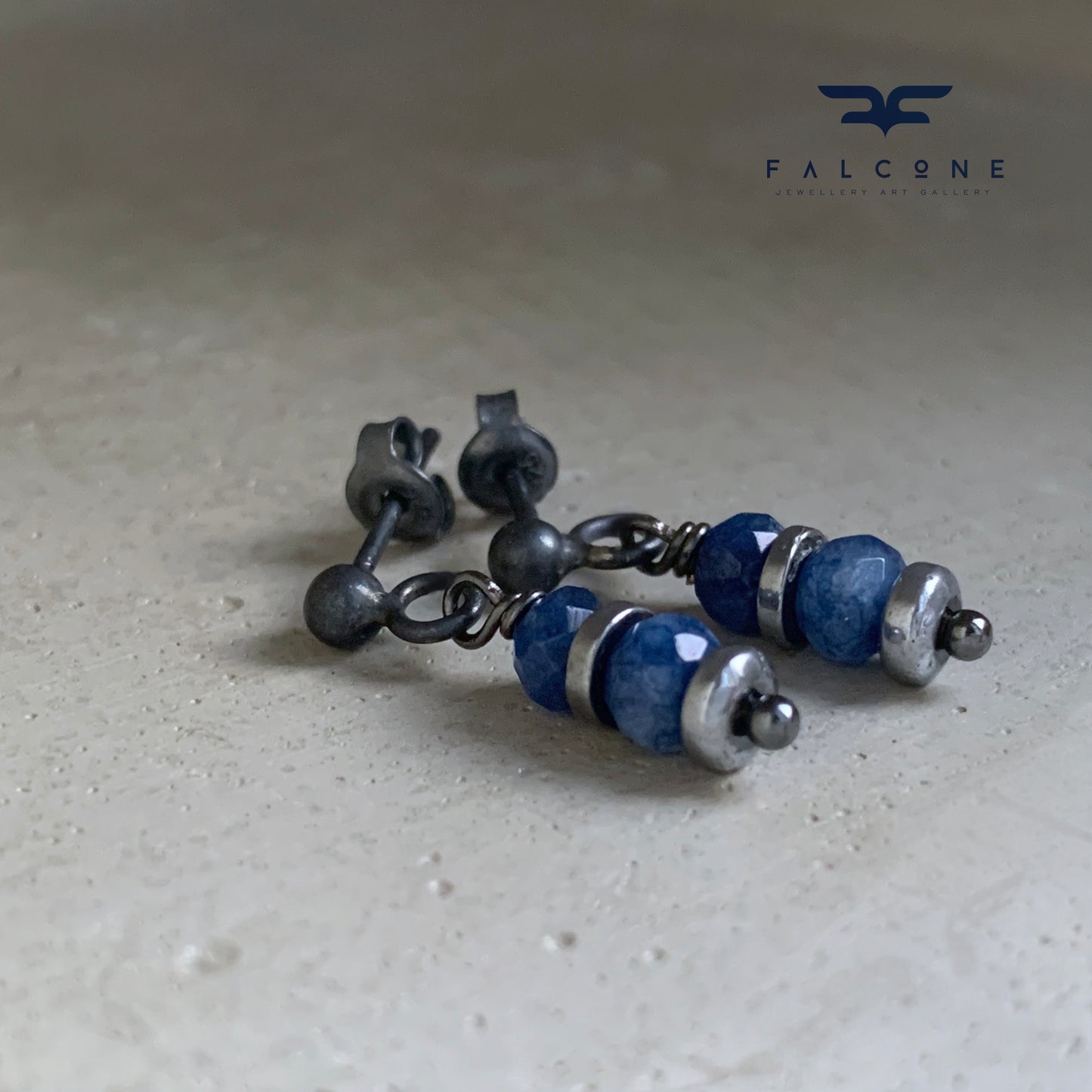 Pendientes de jade y plata 'Azul Denim'