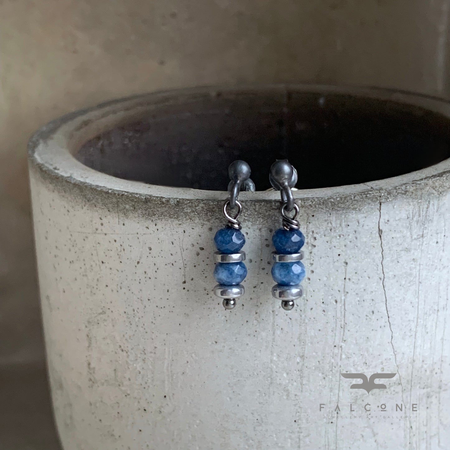 Pendientes de jade y plata 'Azul Denim'