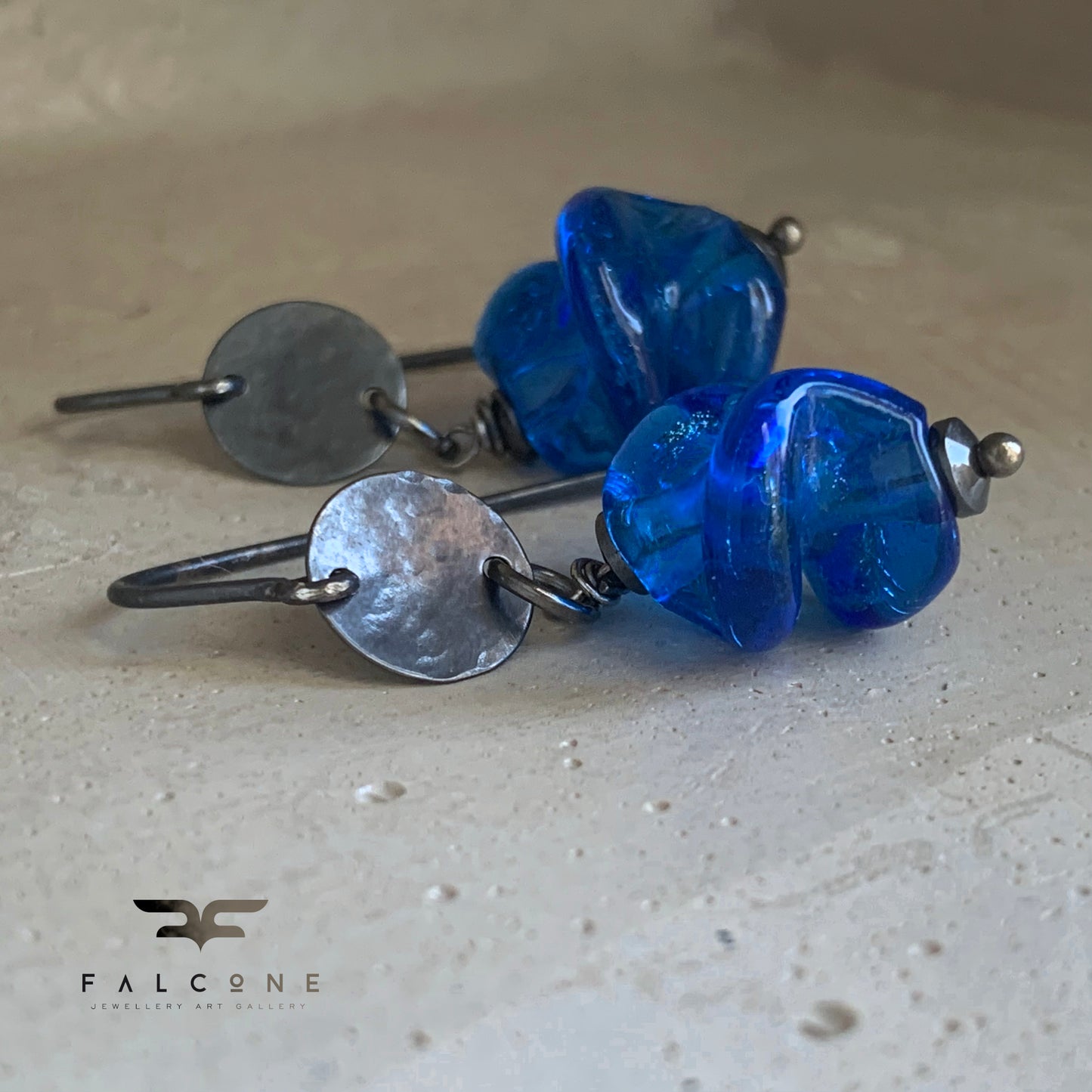 Pendientes de cristal y plata 'Azul Profundo'