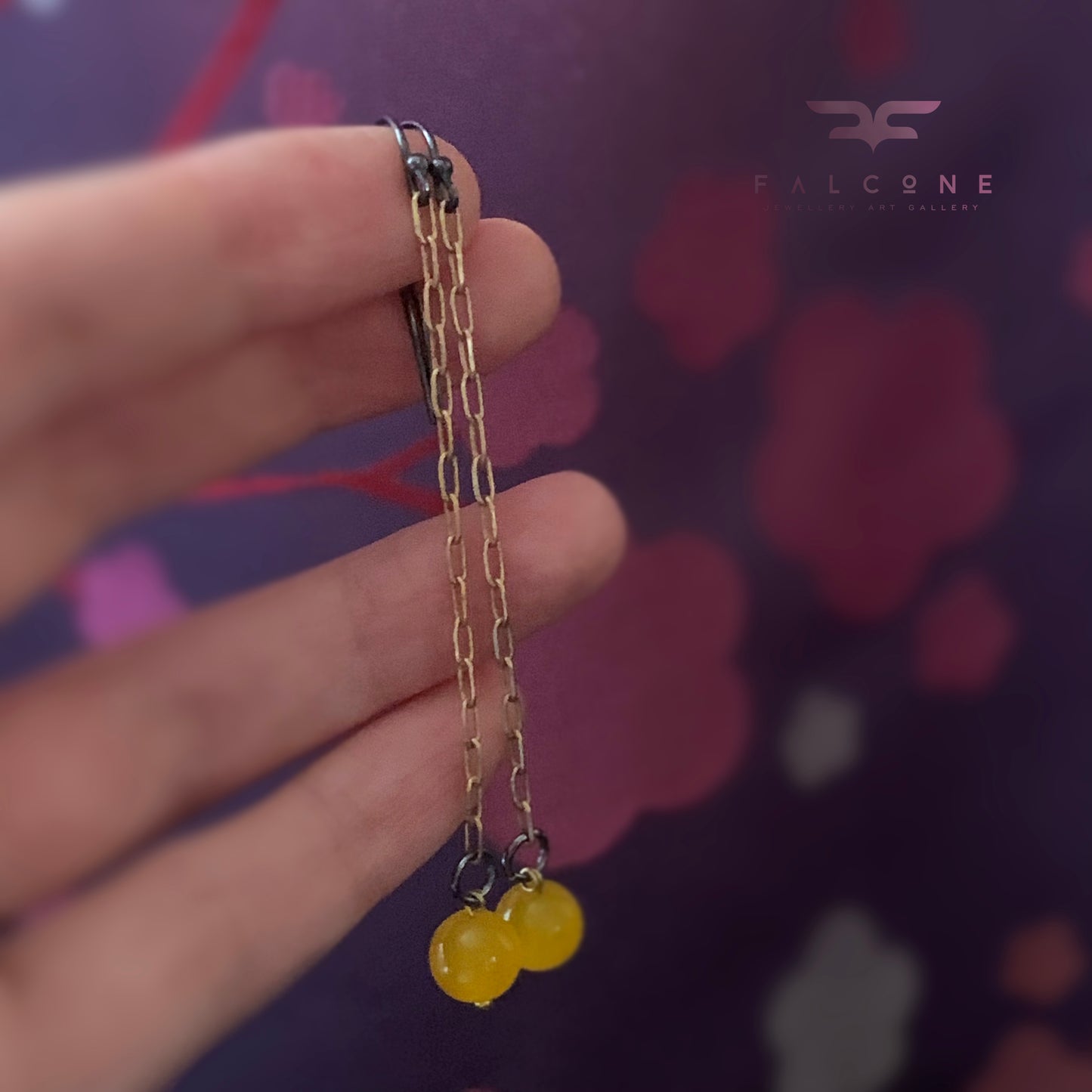 Agate, Brass and Sterling Silver Earrings 'Long Yellow Agate'
