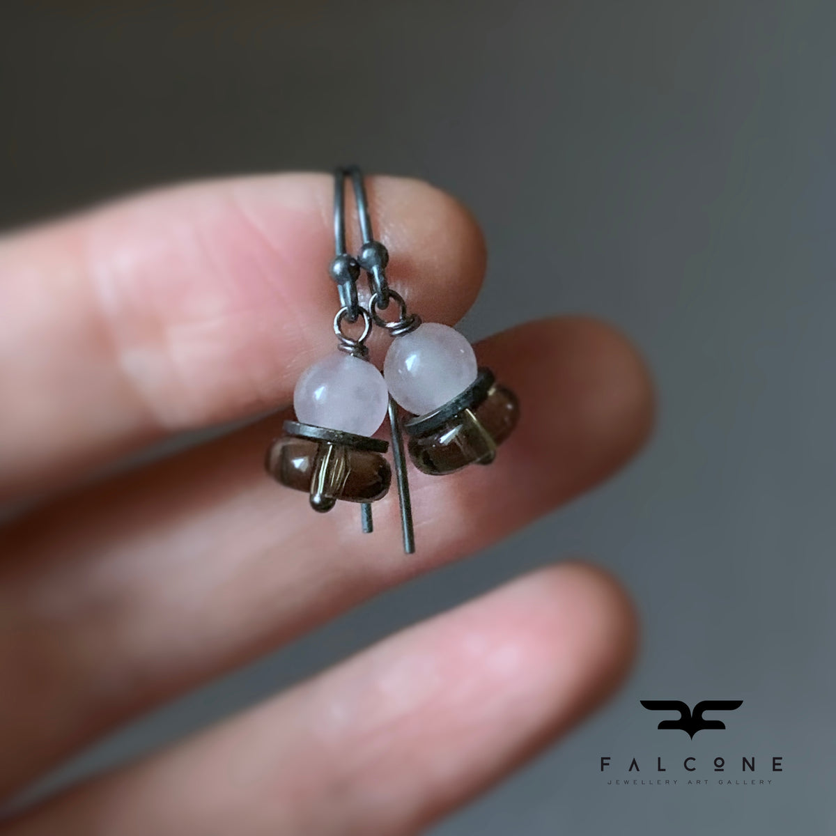 Quartz, Brass and Sterling Silver Earrings ‘English Rose’