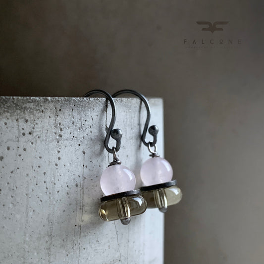 Quartz, Brass and Sterling Silver Earrings ‘English Rose’