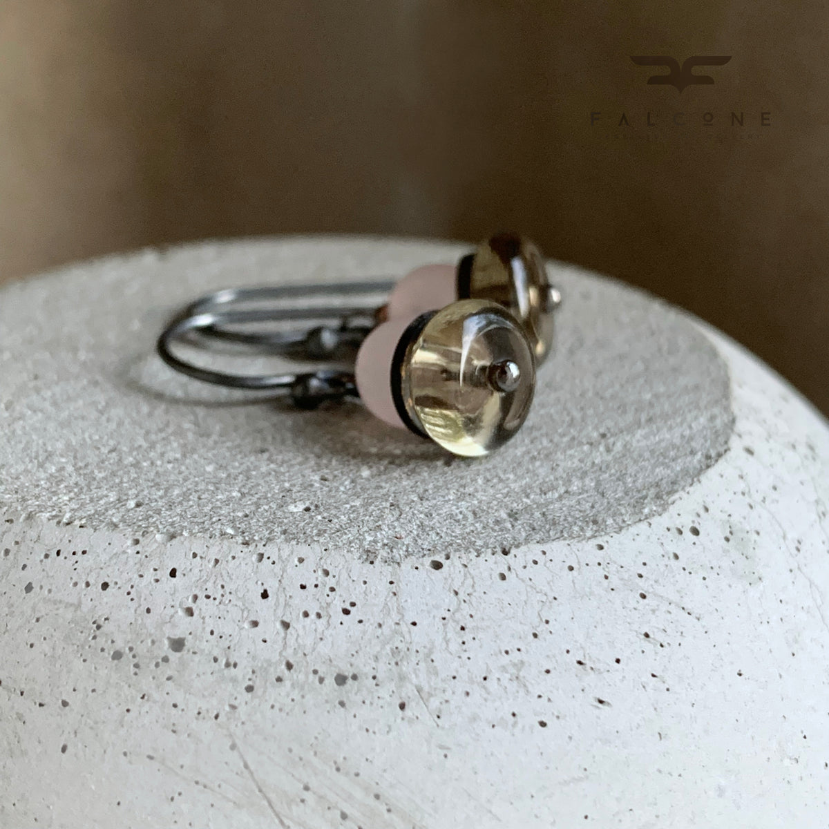 Quartz, Brass and Sterling Silver Earrings ‘English Rose’