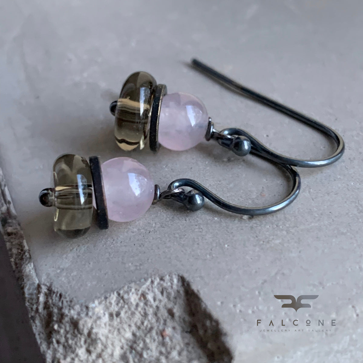 Quartz, Brass and Sterling Silver Earrings ‘English Rose’
