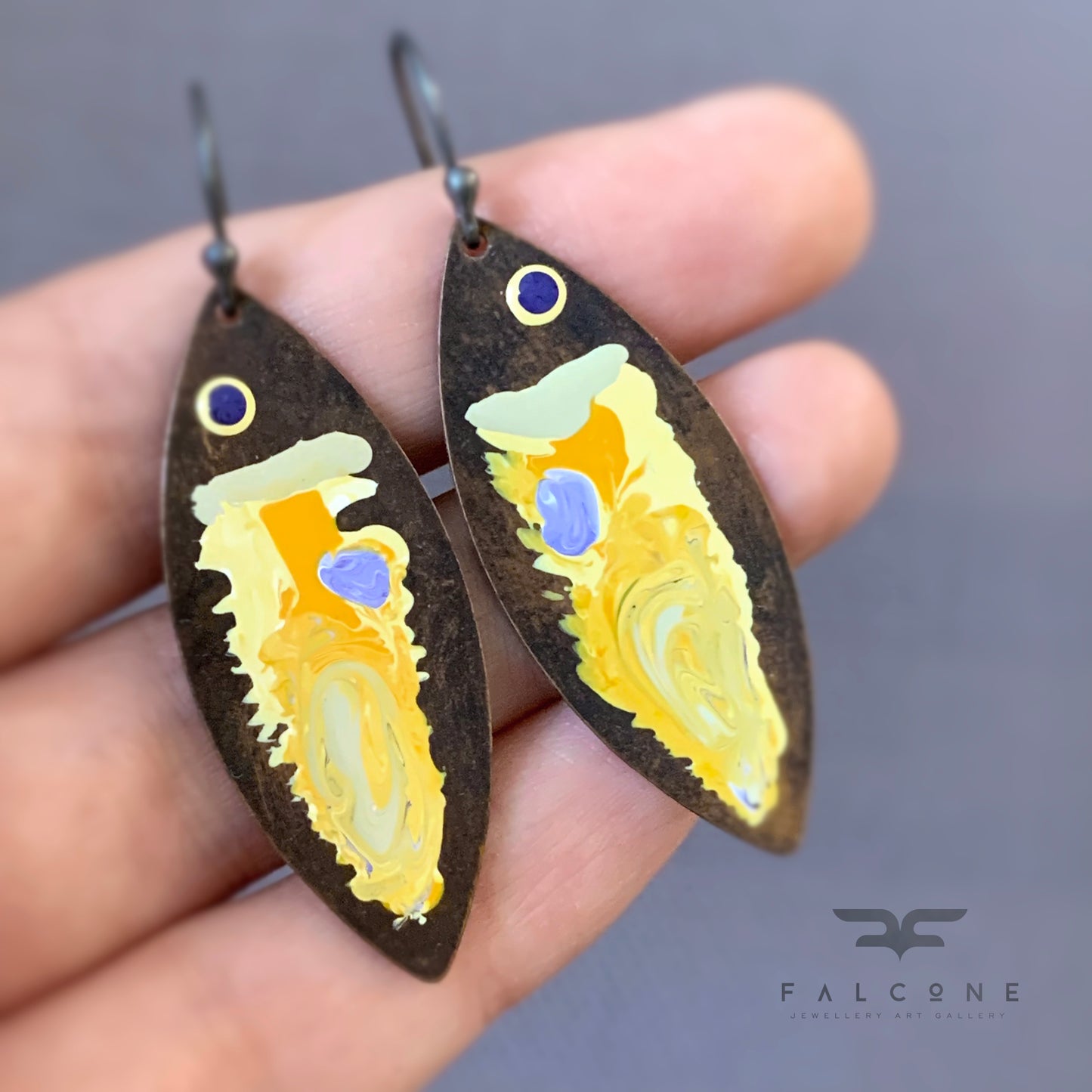 Brass and Silver Earrings 'Yellow Fish'