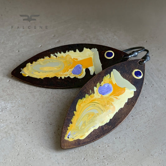 Brass and Silver Earrings 'Yellow Fish'