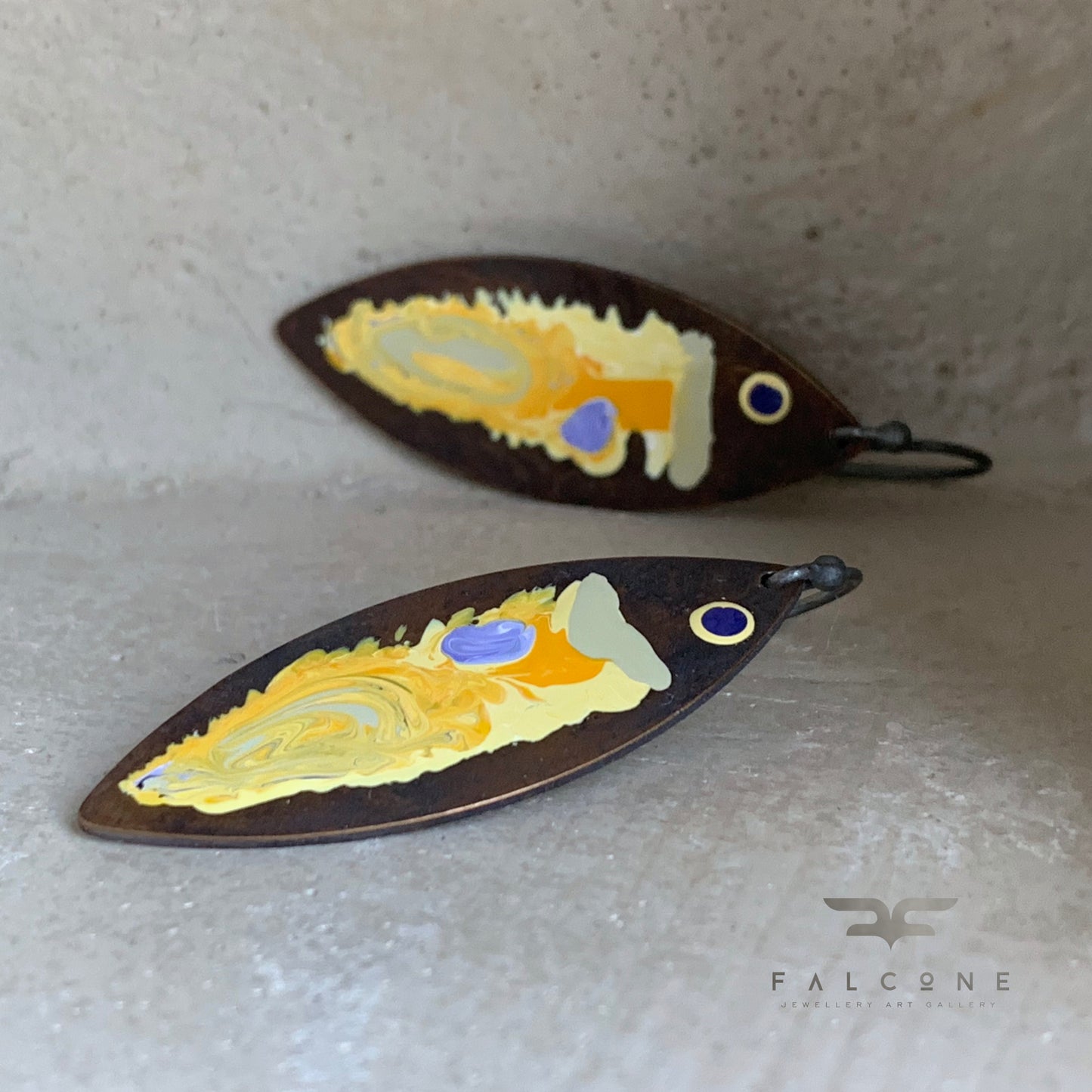 Brass and Silver Earrings 'Yellow Fish'