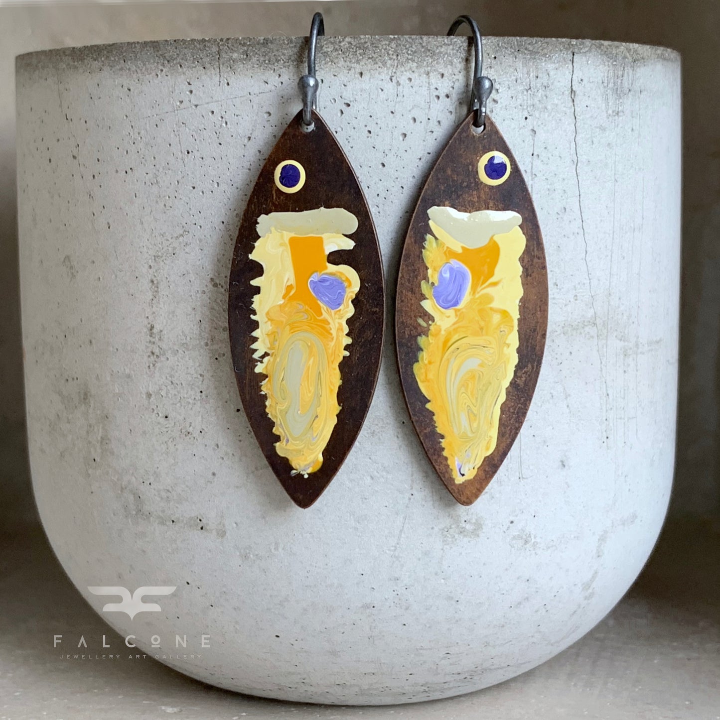 Brass and Silver Earrings 'Yellow Fish'