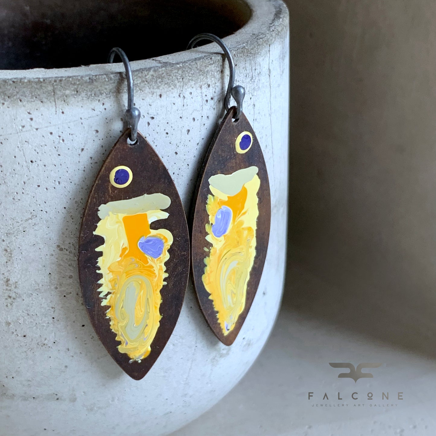 Brass and Silver Earrings 'Yellow Fish'