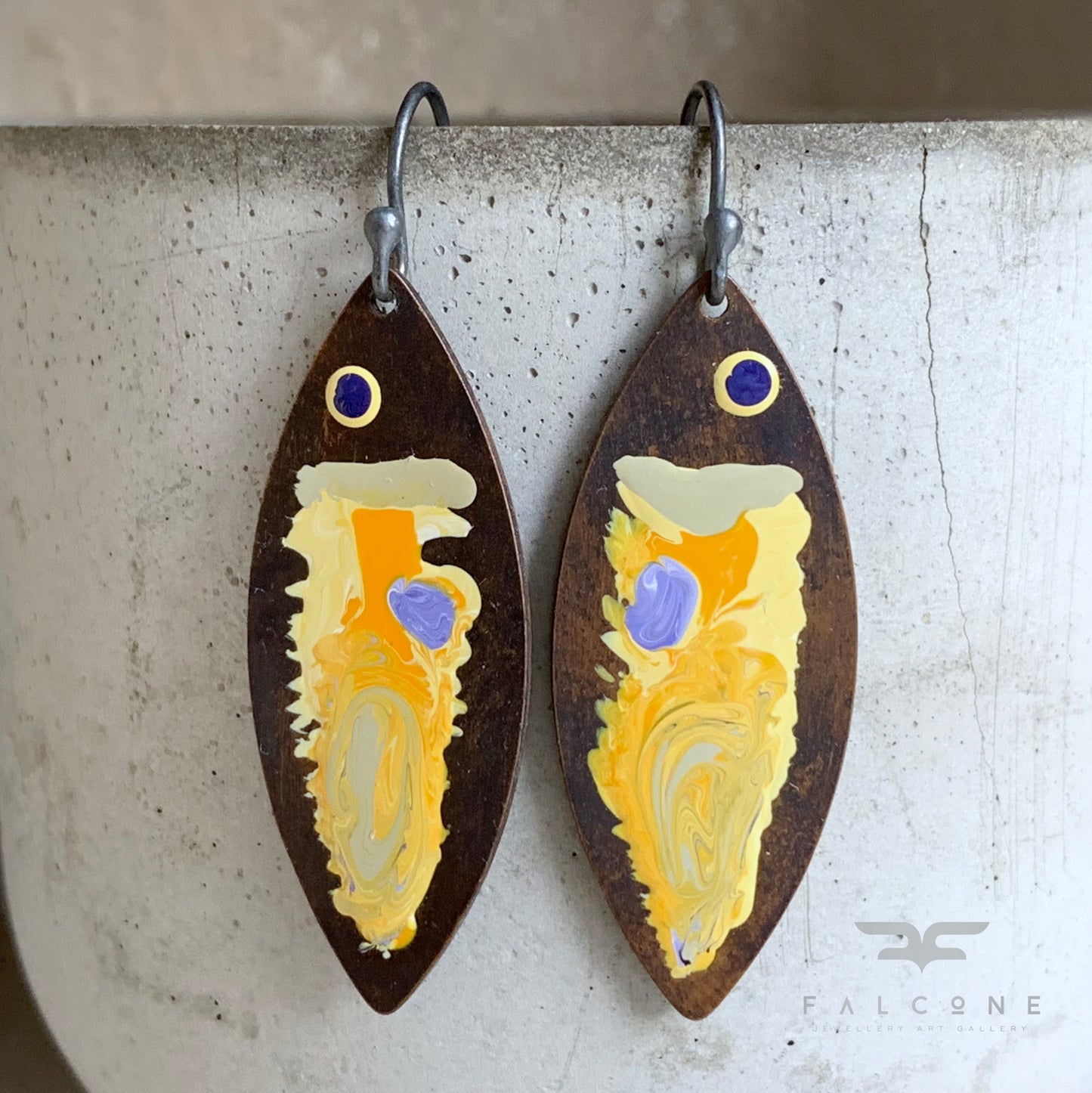 Brass and Silver Earrings 'Yellow Fish'