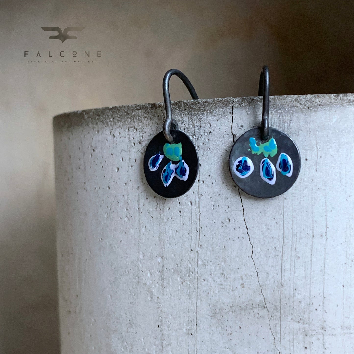 Enamelled Silver Earrings 'Wild Flowers – With Blue Petals'