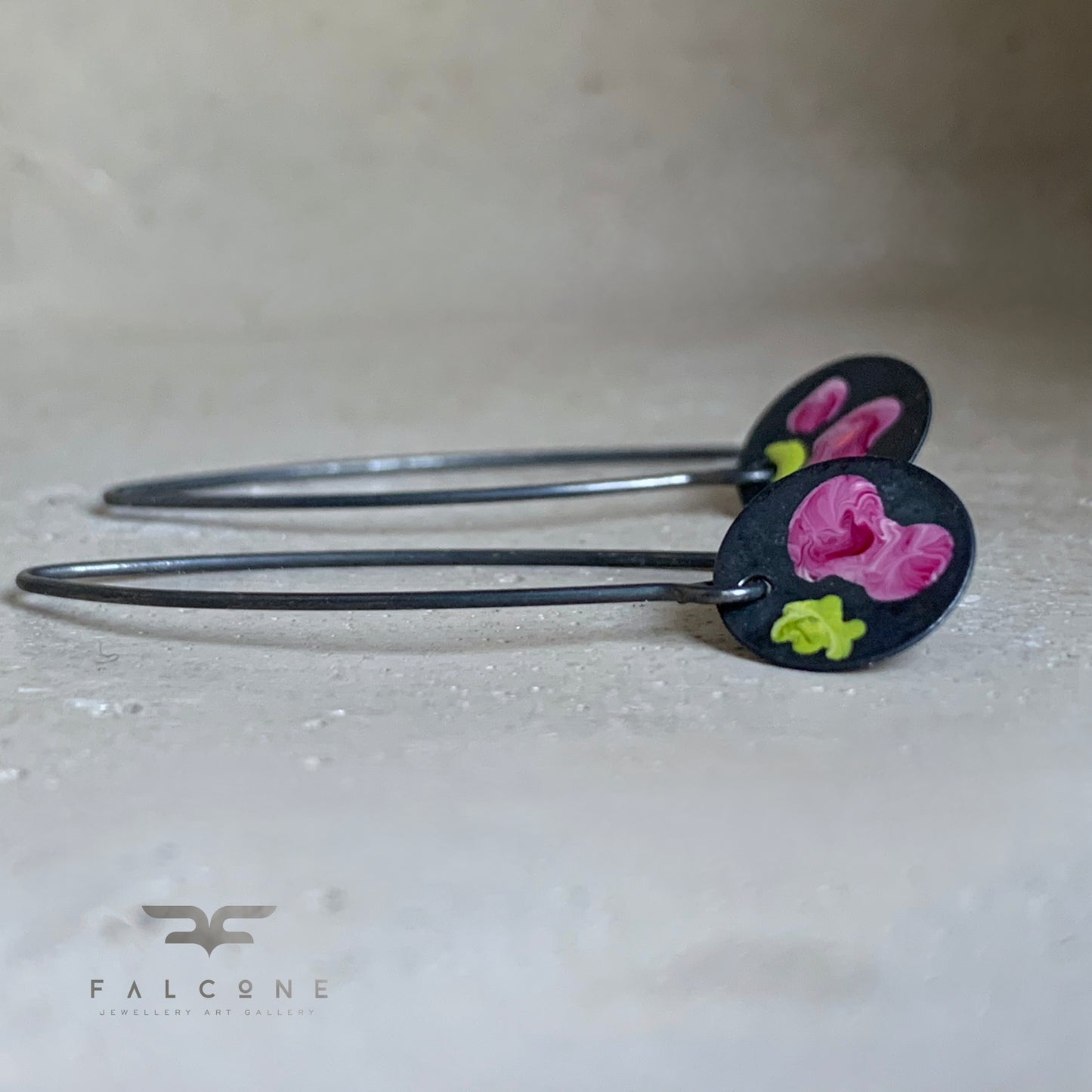 Pendientes de plata esmaltada 'Flores Silvestres - Sorbete de Cereza con Lima'