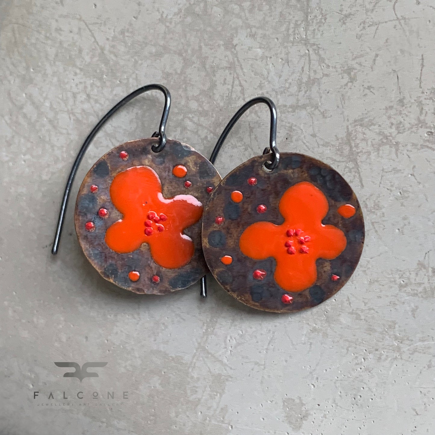 Pendientes de latón esmaltado y plata 'Amapola Roja'