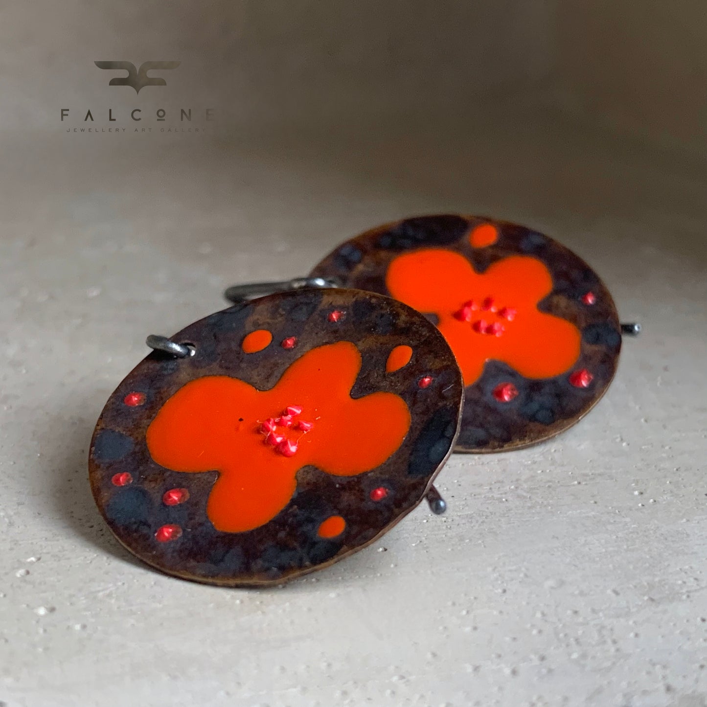 Pendientes de latón esmaltado y plata 'Amapola Roja'