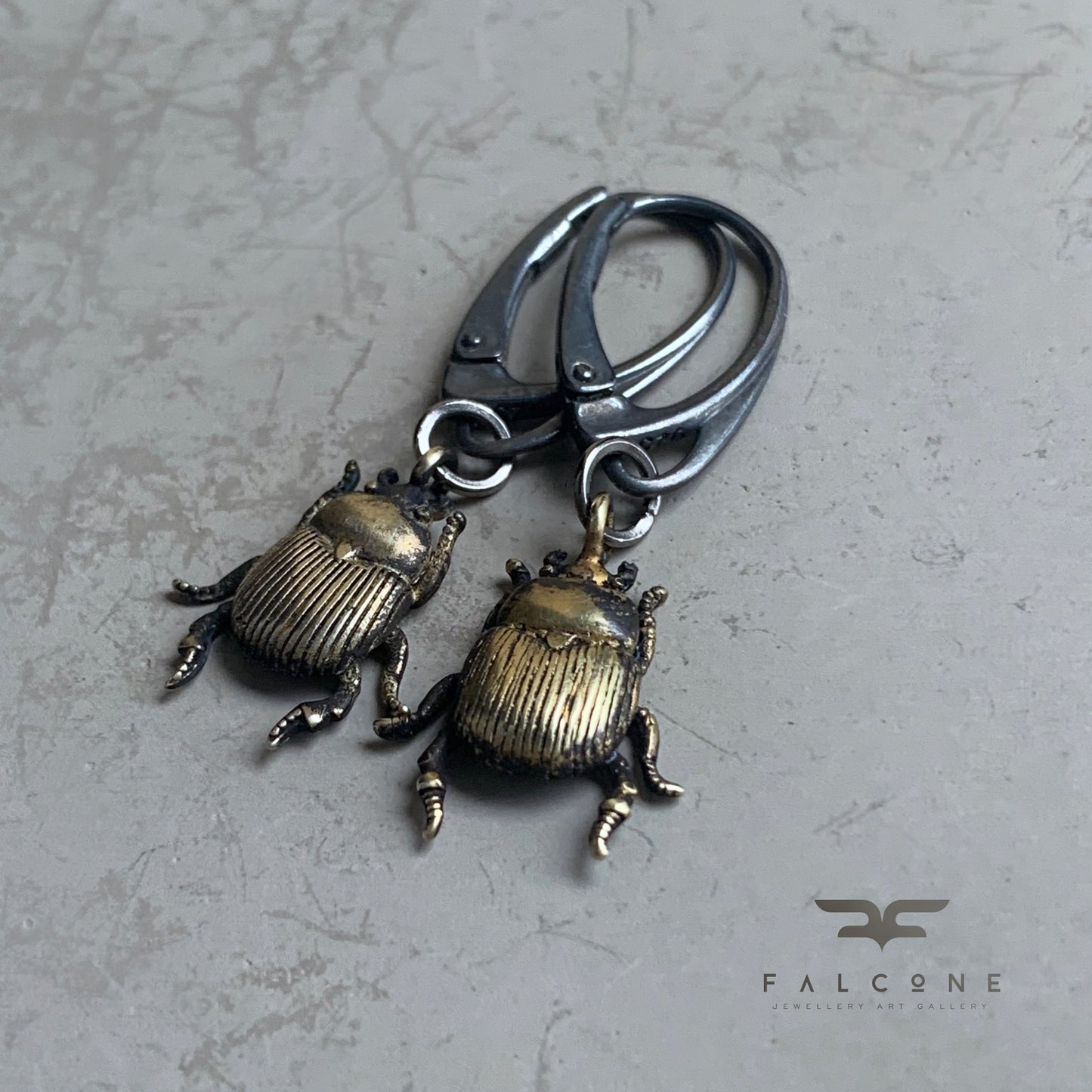 Brass and Silver Earrings 'Golden Scarab'