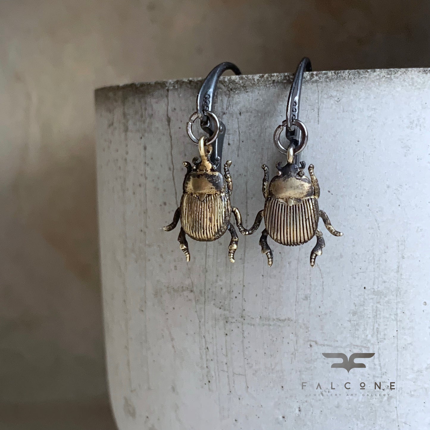 Brass and Silver Earrings 'Golden Scarab'