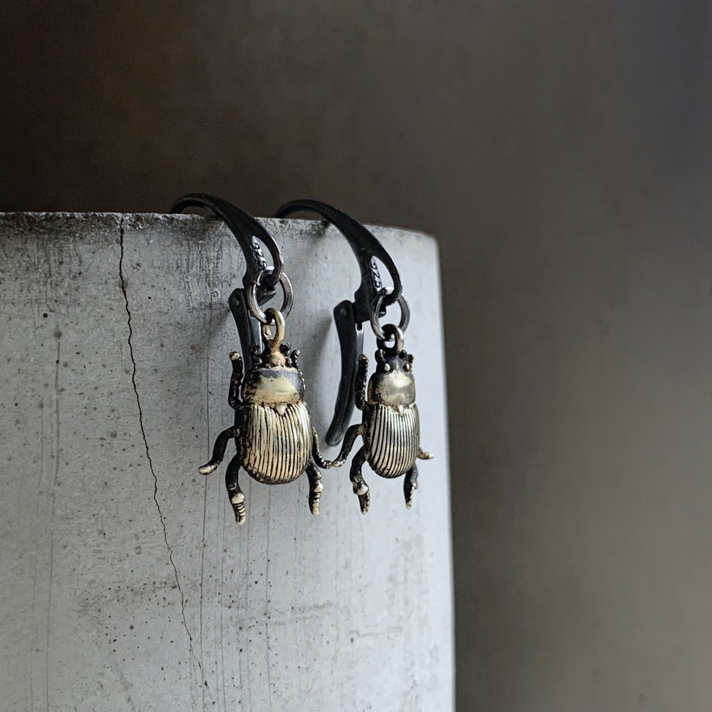 Brass and Silver Earrings 'Golden Scarab'