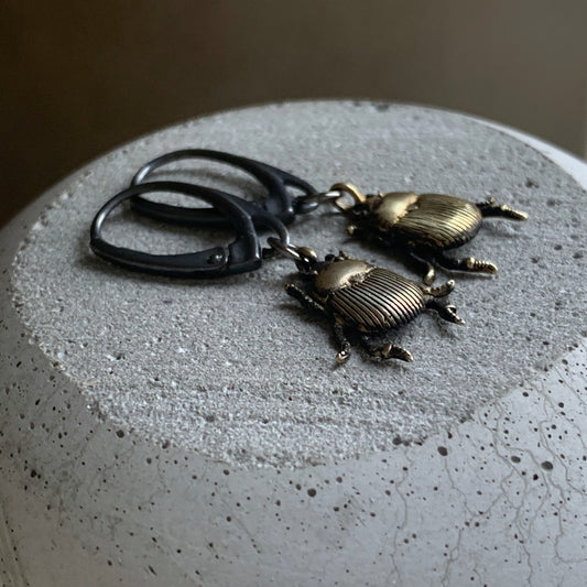 Brass and Silver Earrings 'Golden Scarab'