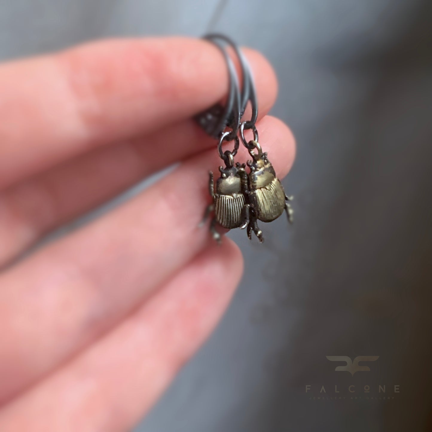 Brass and Silver Earrings 'Golden Scarab'